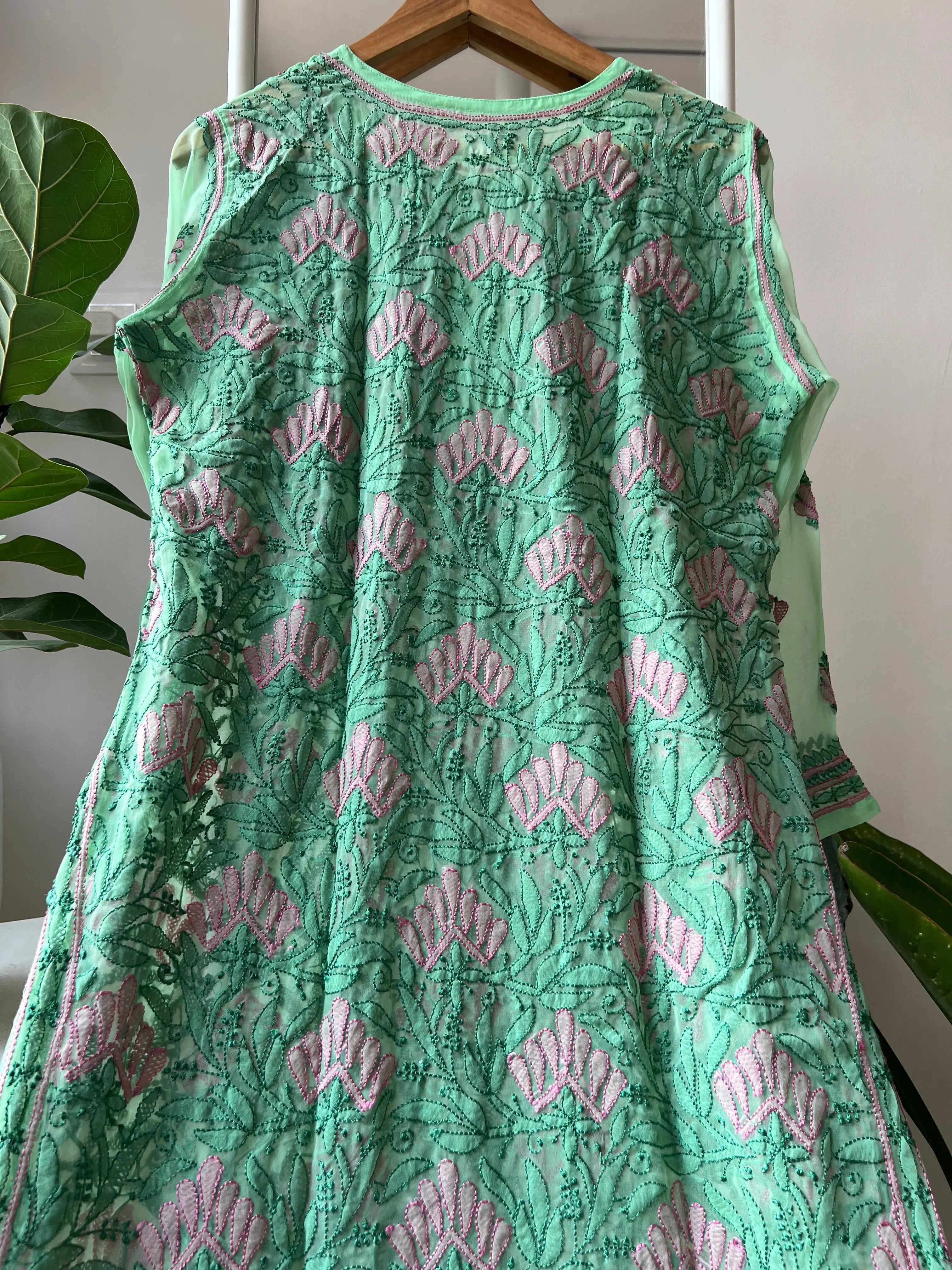 Chikankari Resham Full Jaal Kurti - Green ARIAA CHIKANKARI