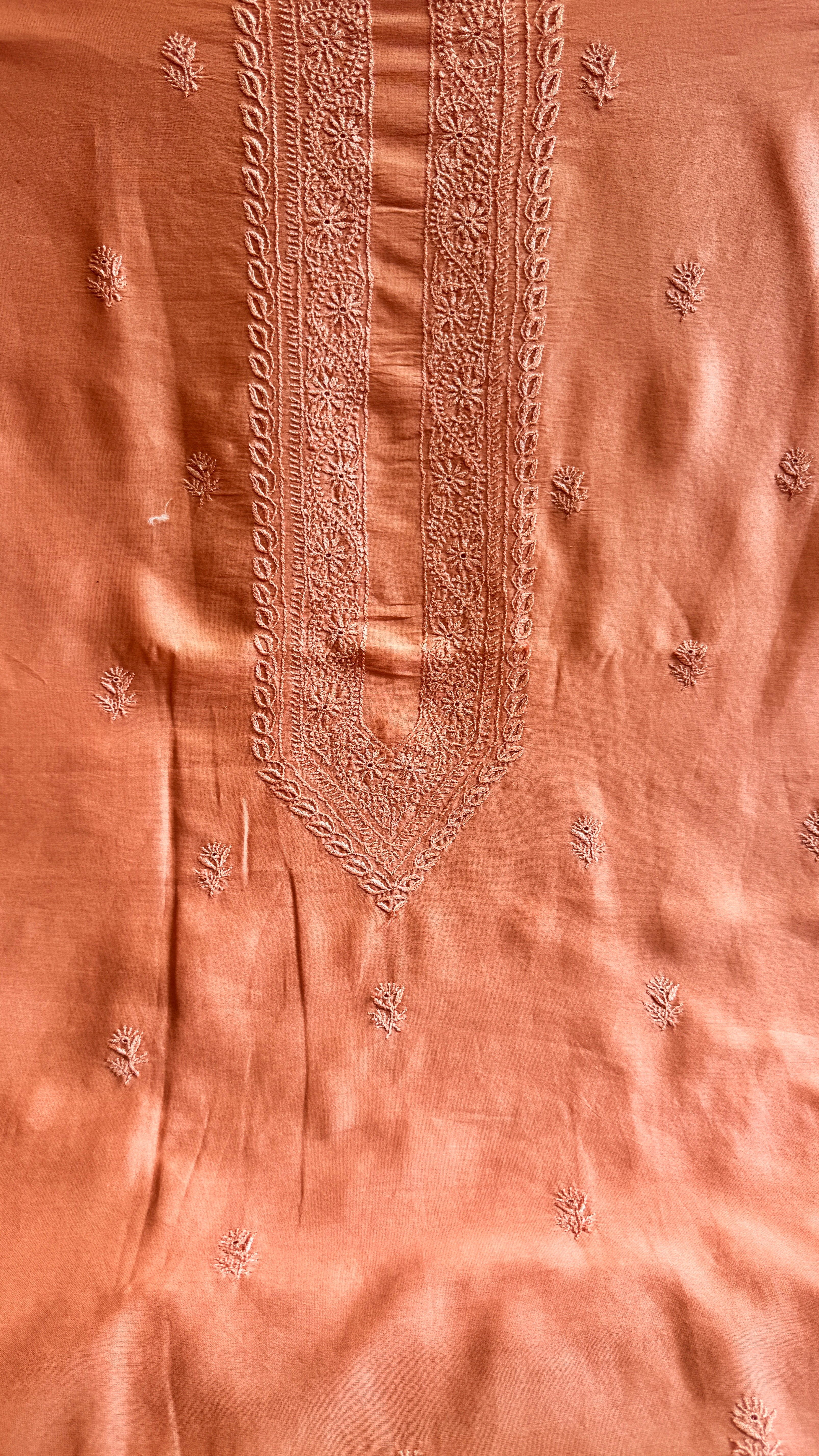 Chanderi Chikankari Kurta Length - Mens- Peach