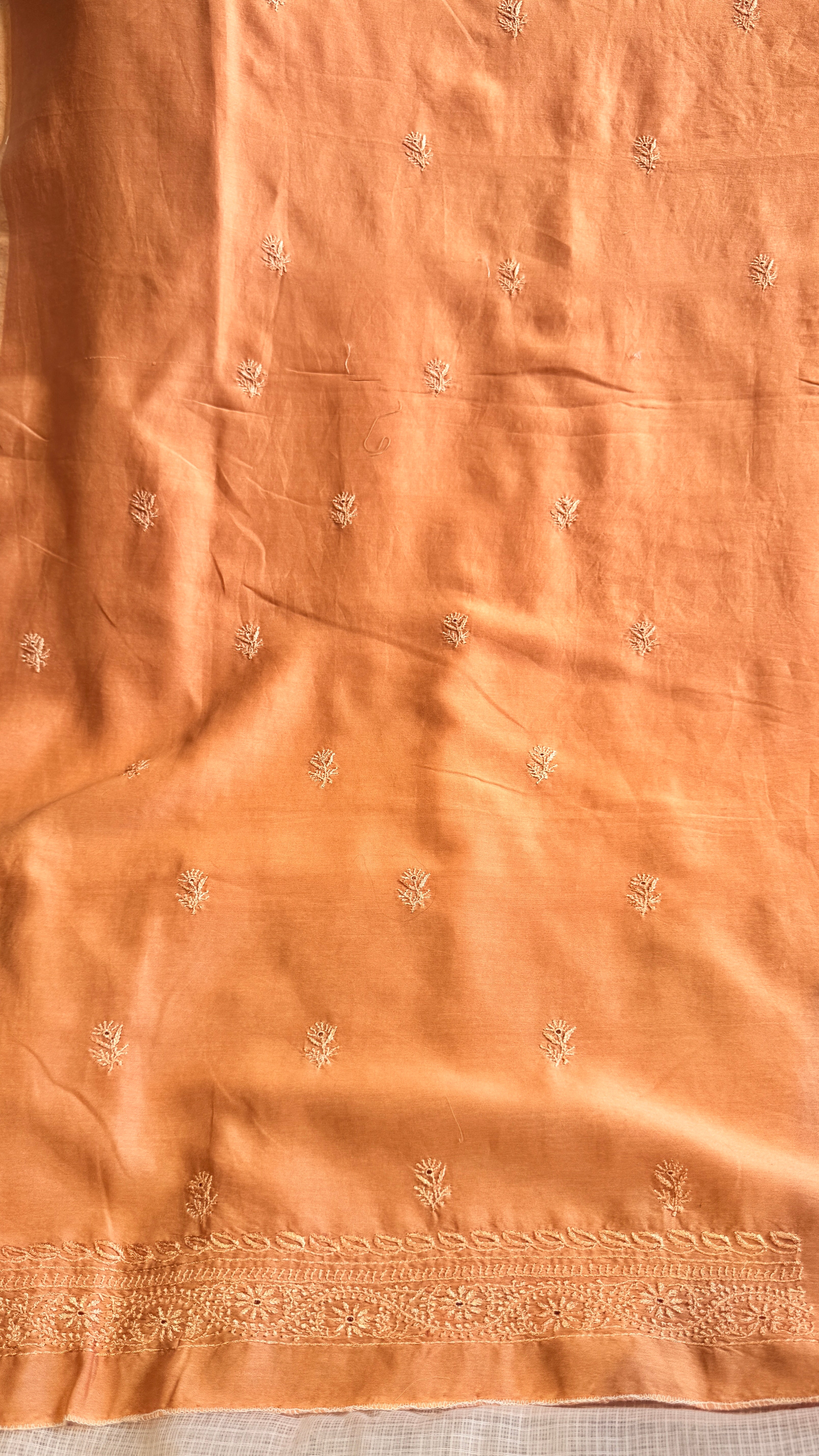 Chanderi Chikankari Kurta Length - Mens- Peach