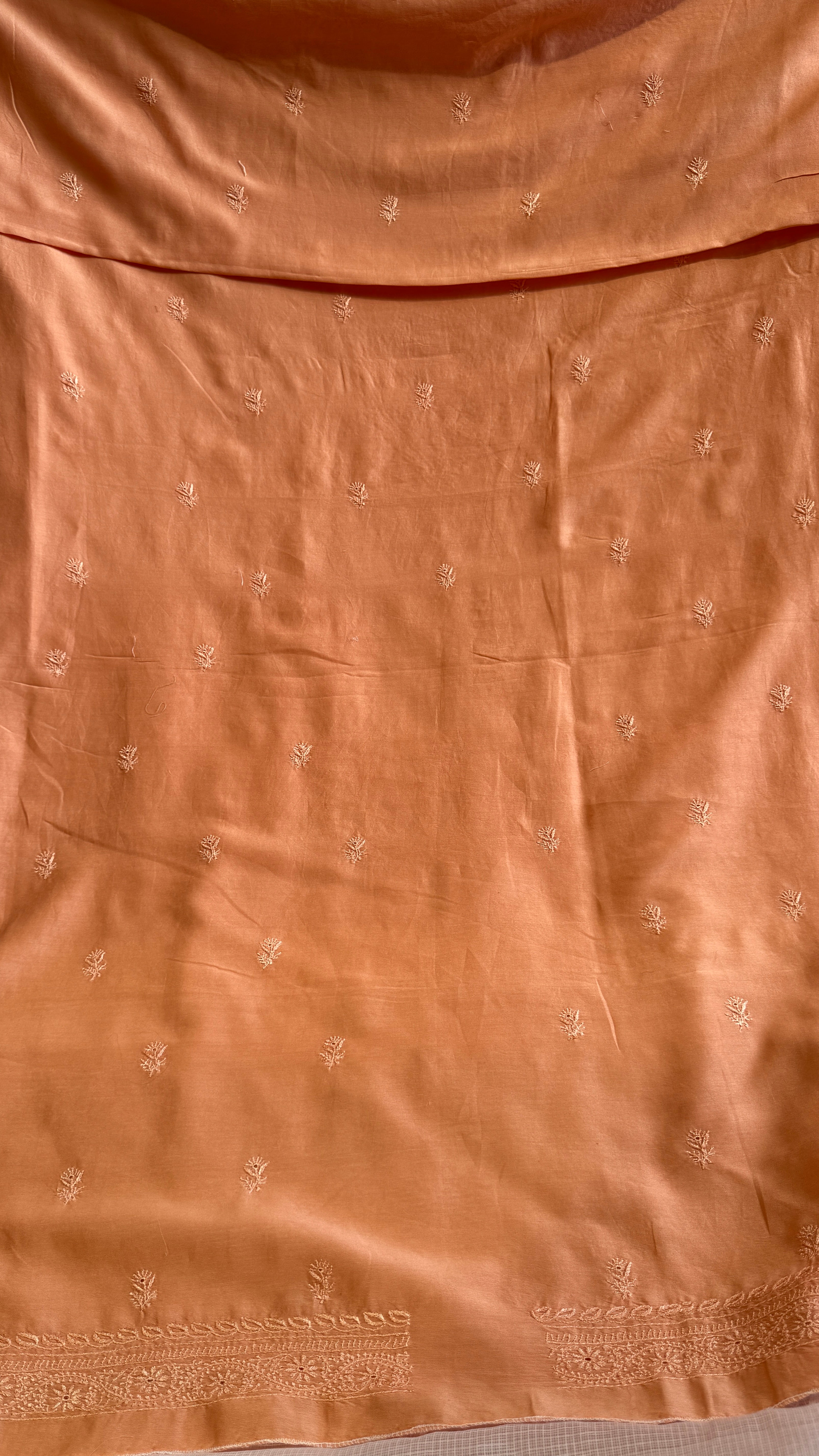 Chanderi Chikankari Kurta Length - Mens- Peach