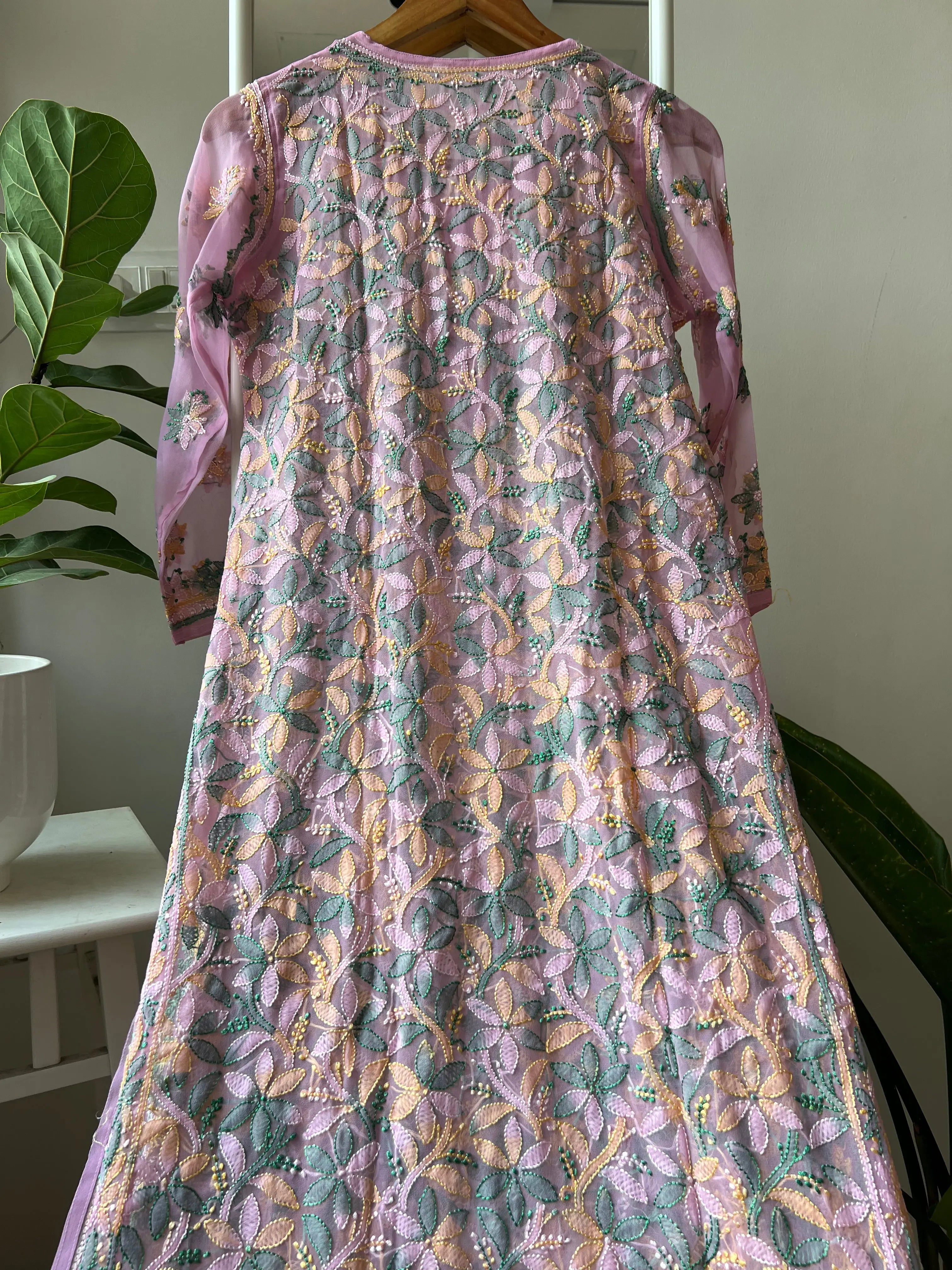 Chikankari Resham Full Jaal Kurti - Pink Multi-Color ARIAA CHIKANKARI