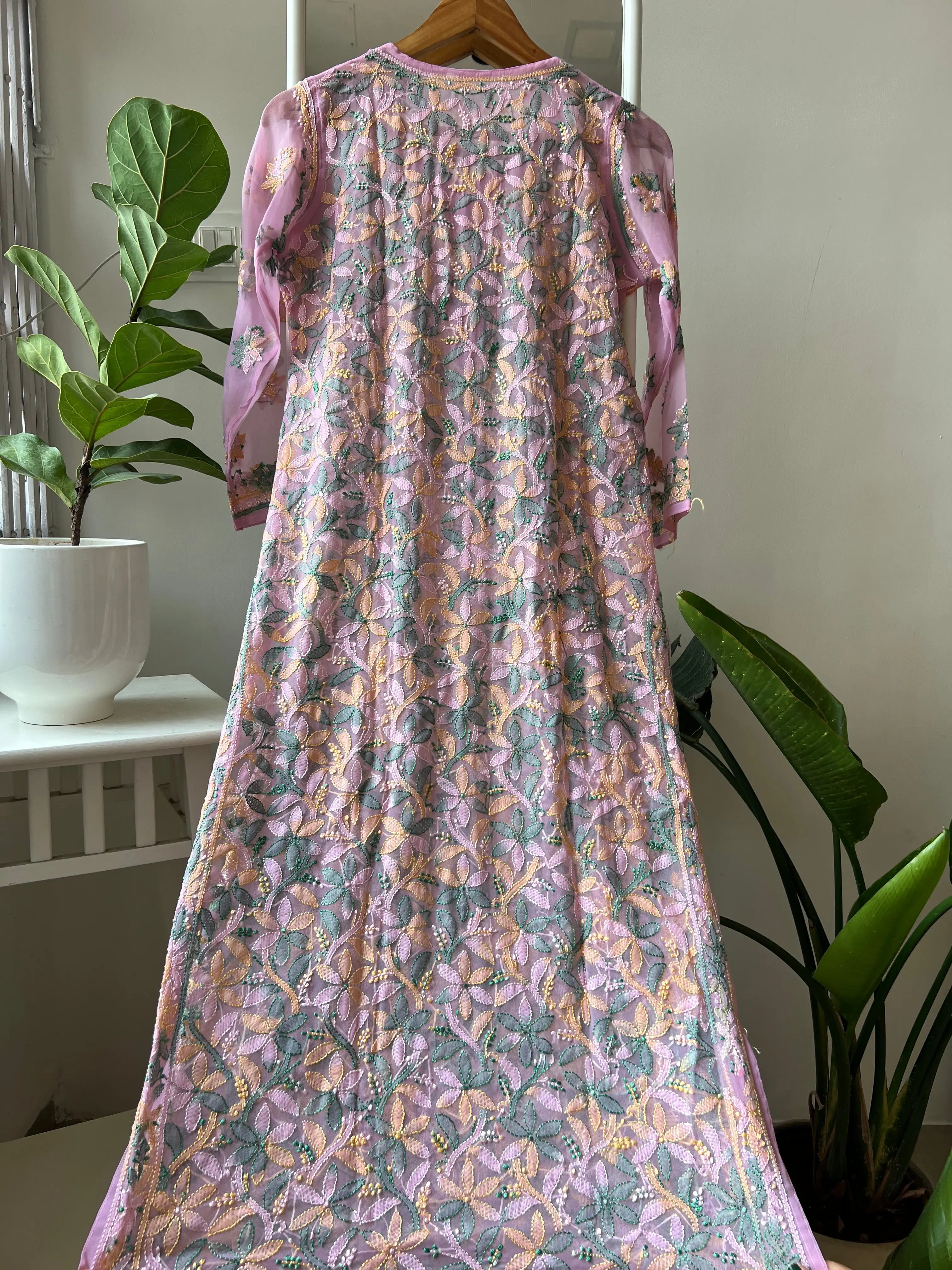 Chikankari Resham Full Jaal Kurti - Pink Multi-Color ARIAA CHIKANKARI