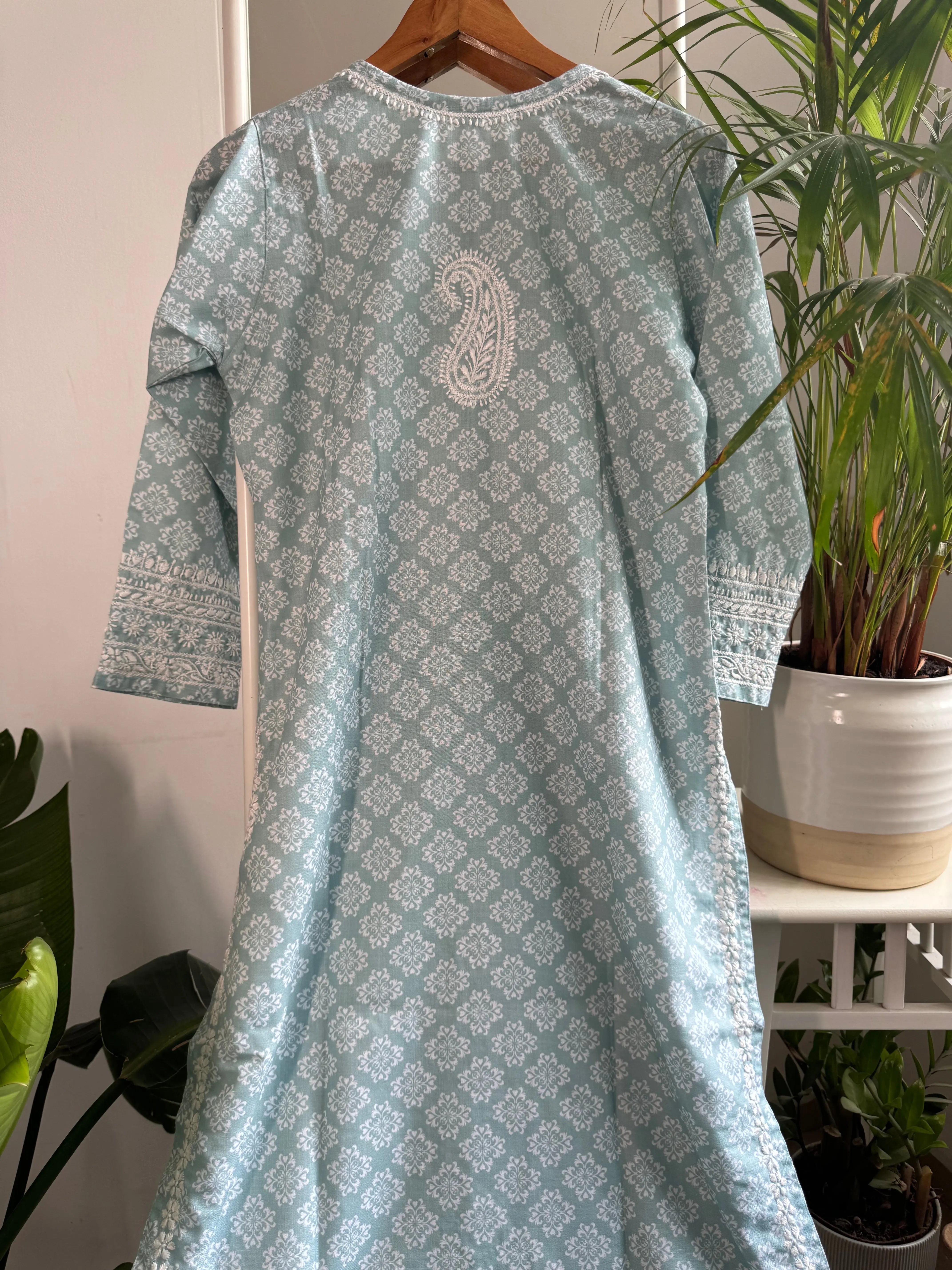 Cotton Printed Chikankari Kurti - Green ARIAA CHIKANKARI