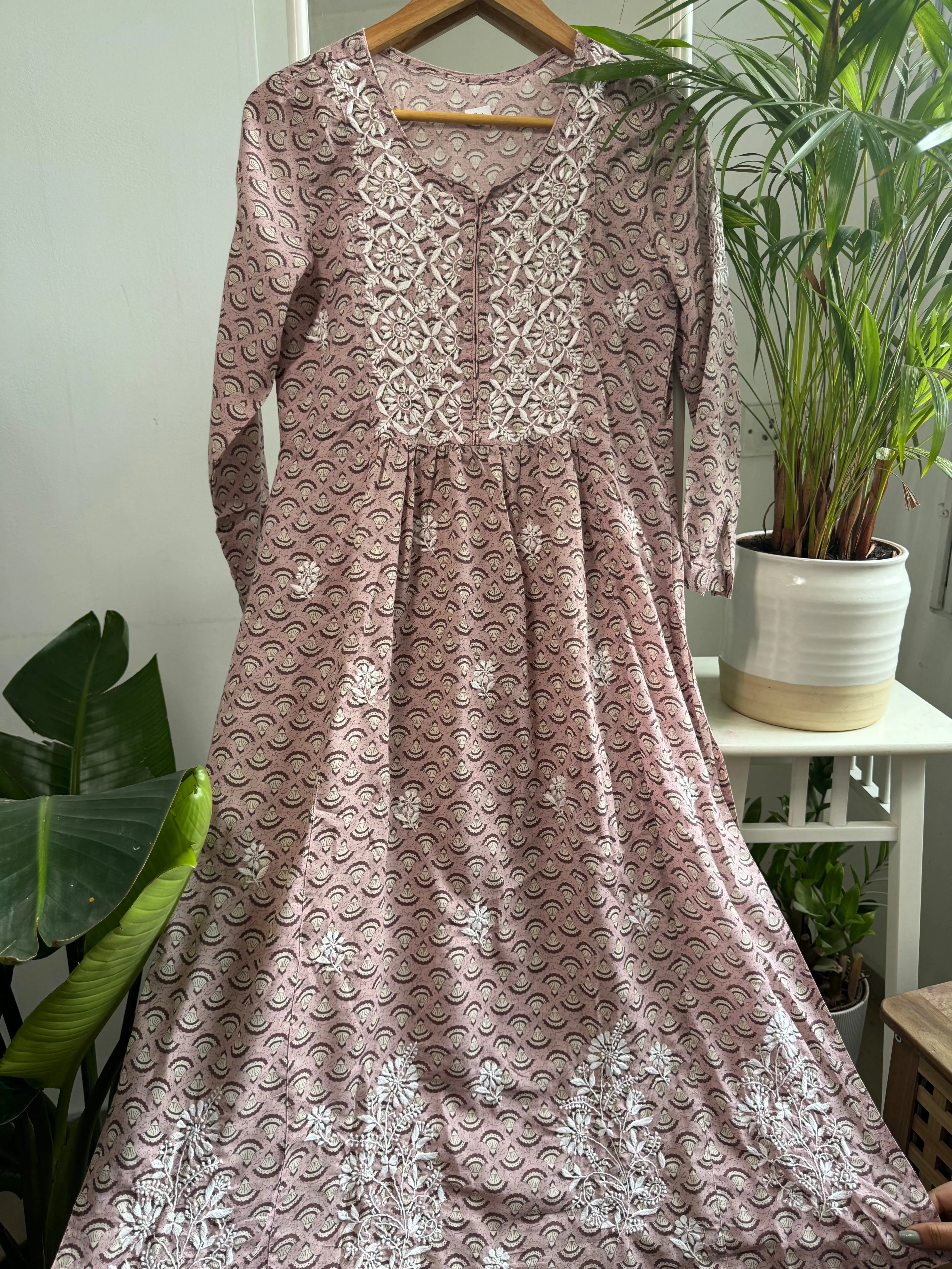 Cotton Printed Chikankari Set - Tea Pink ARIAA CHIKANKARI