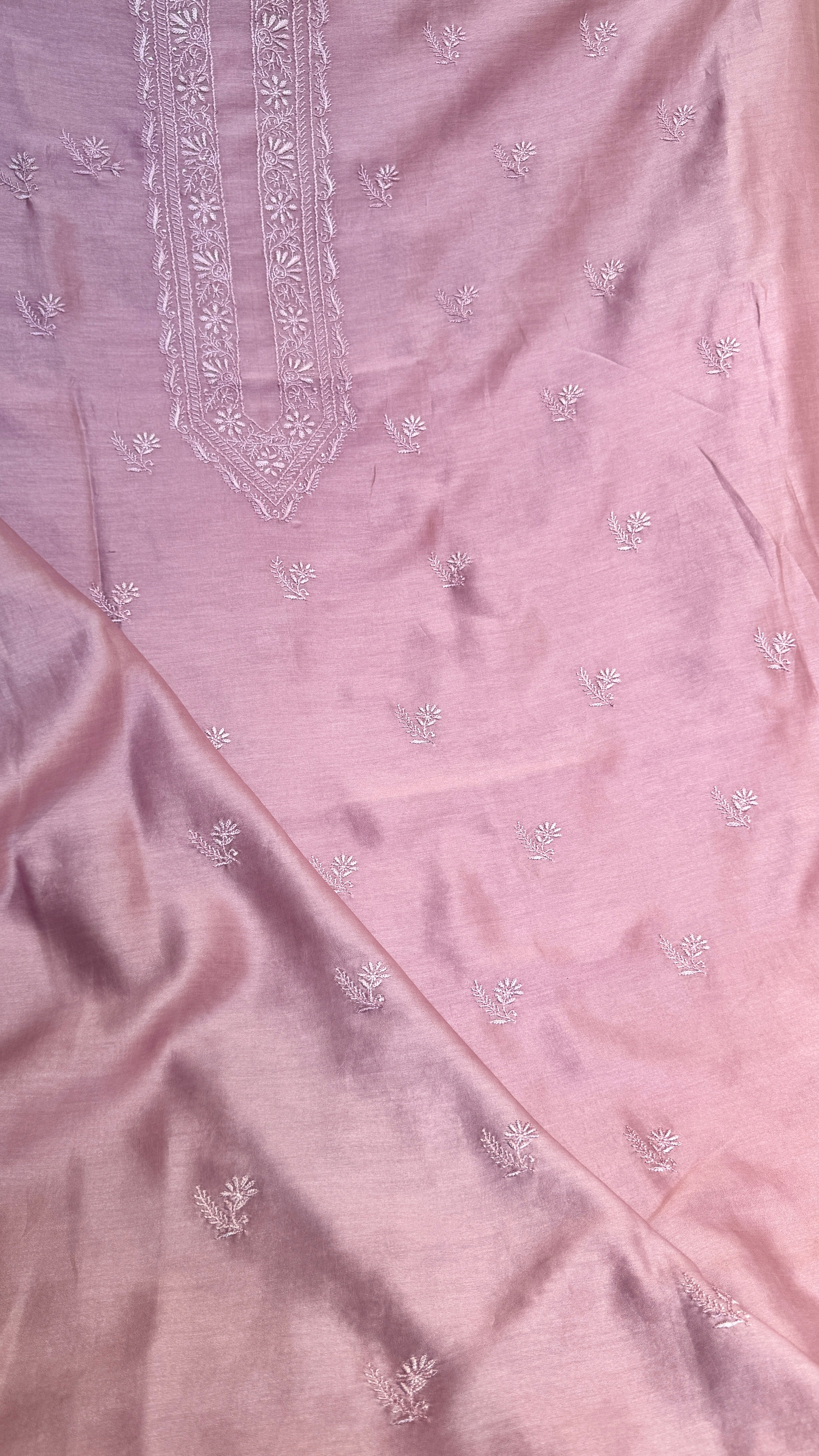 Chanderi Chikankari Kurta Length - Mens- Mauve