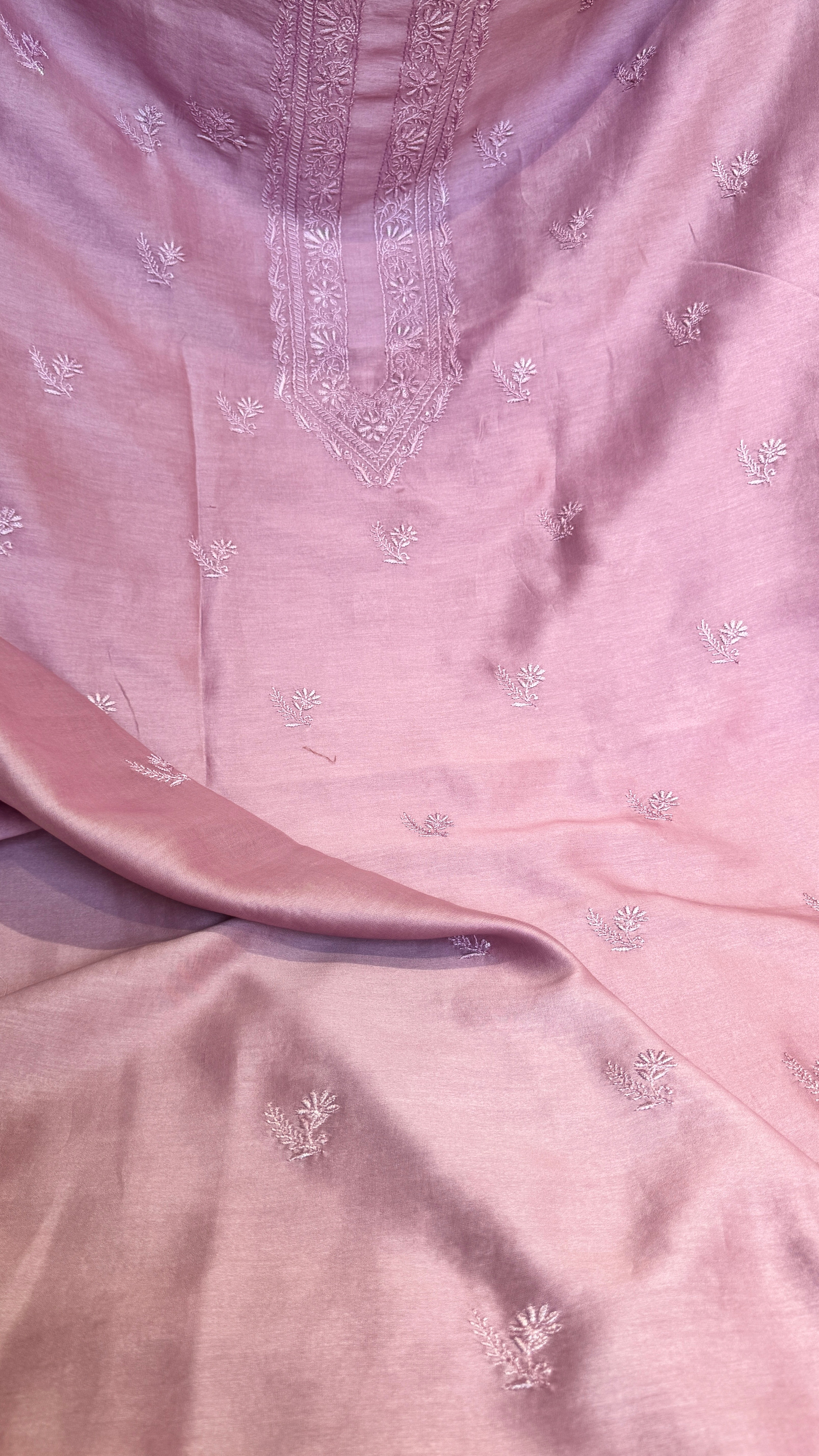 Chanderi Chikankari Kurta Length - Mens- Mauve