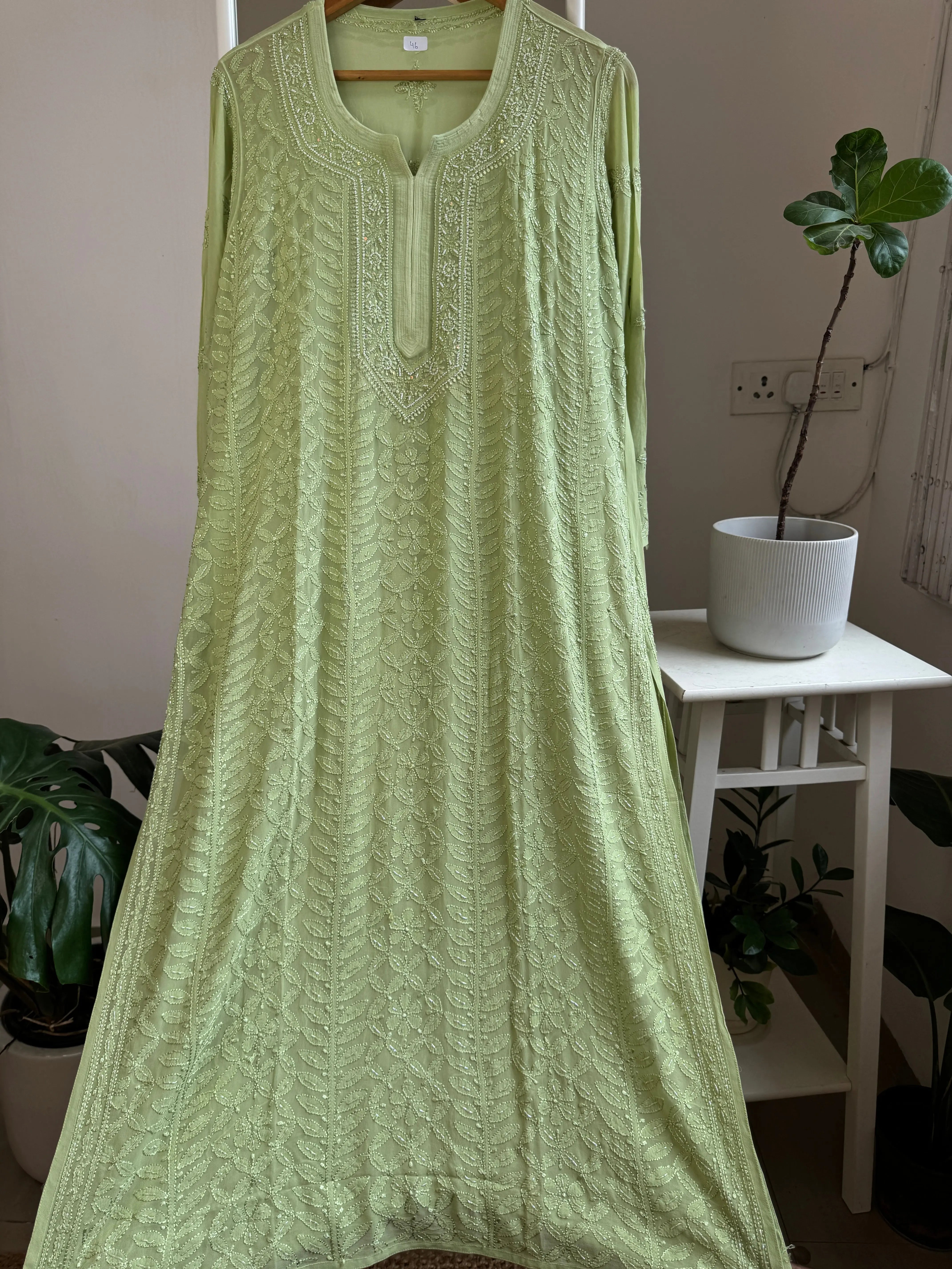 Viscose Chikankari Kurti with Pearl Work - Sheen Green ARIAA CHIKANKARI