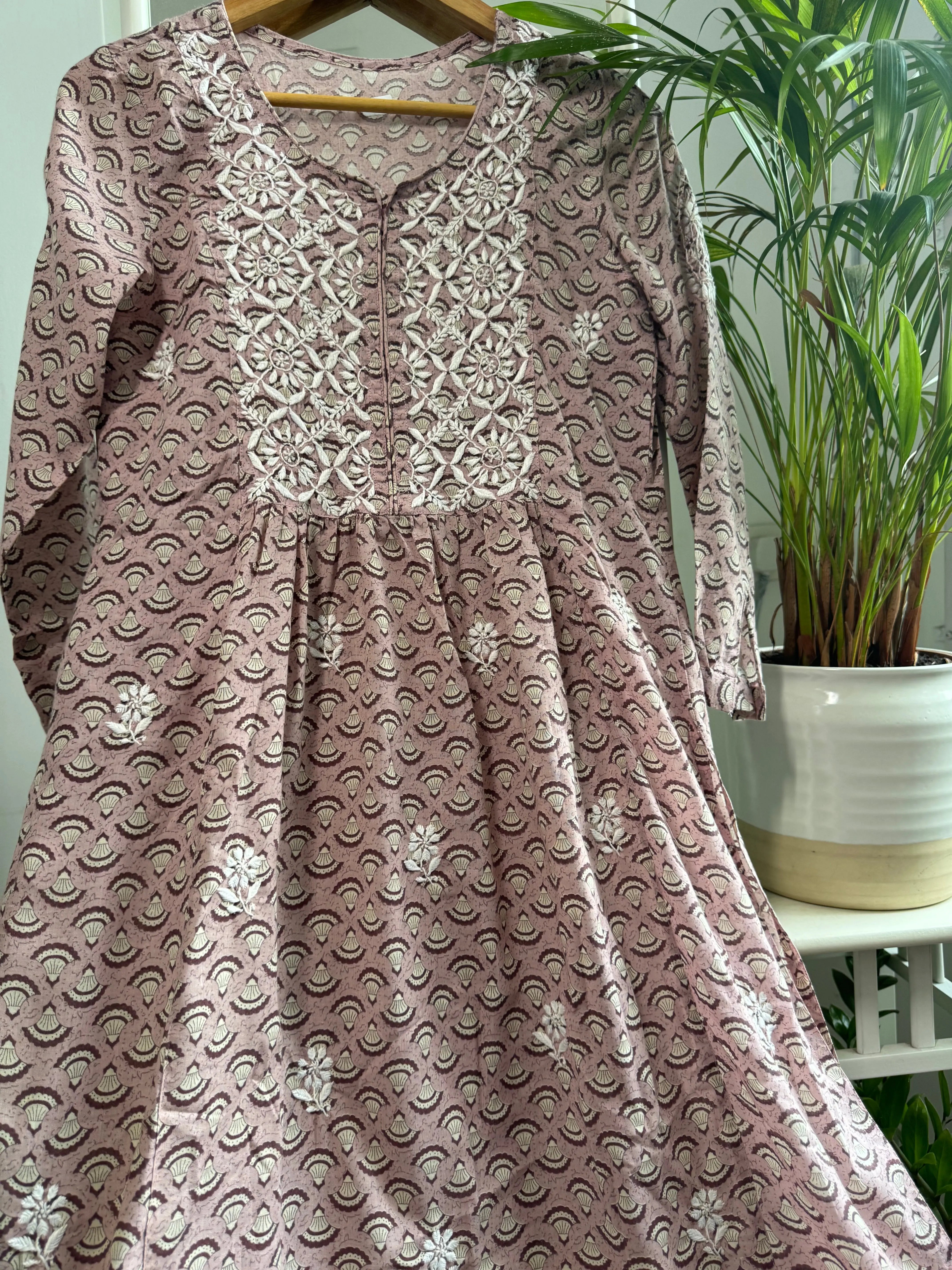 Cotton Printed Chikankari Set - Tea Pink ARIAA CHIKANKARI