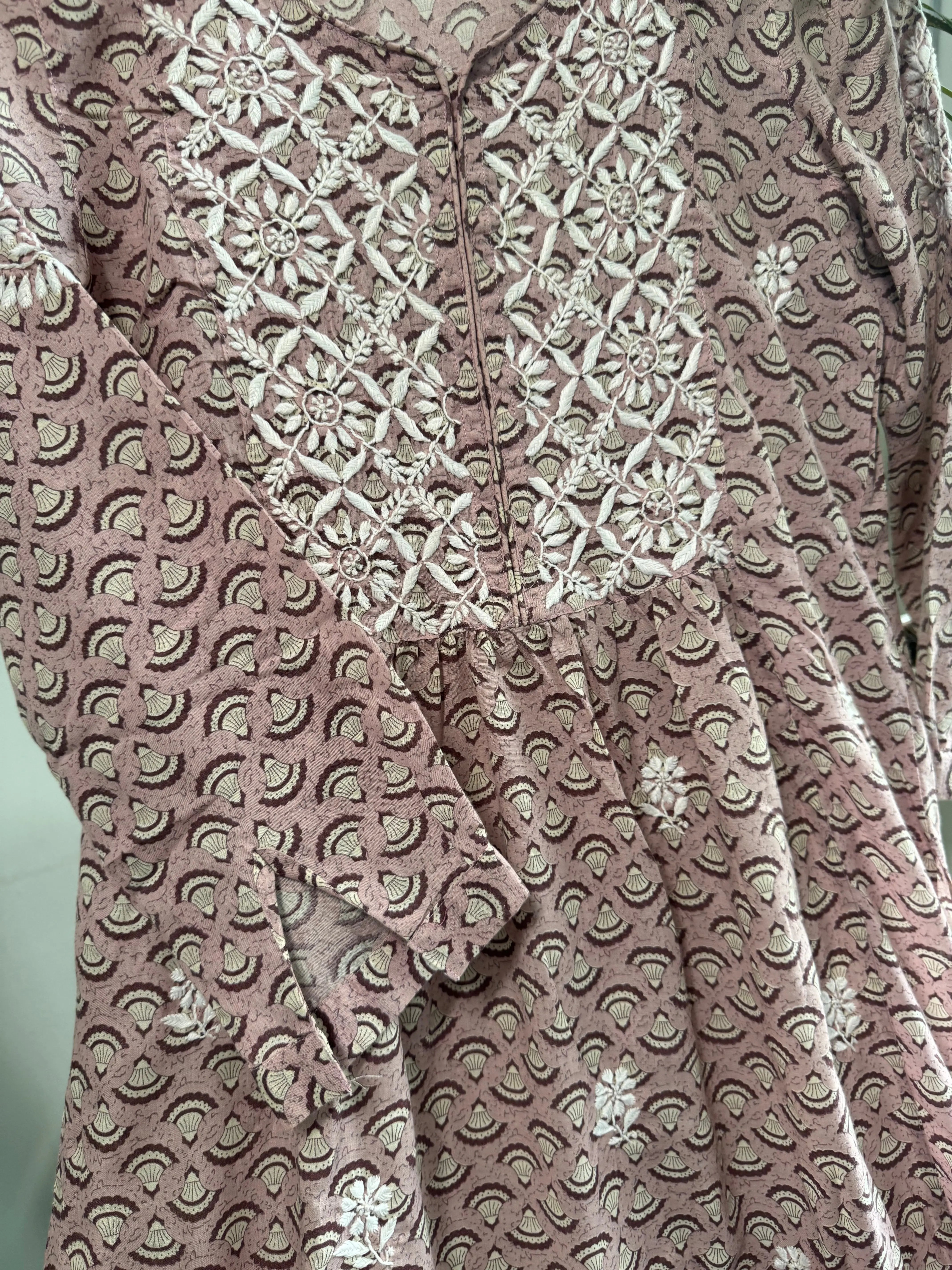 Cotton Printed Chikankari Set - Tea Pink ARIAA CHIKANKARI