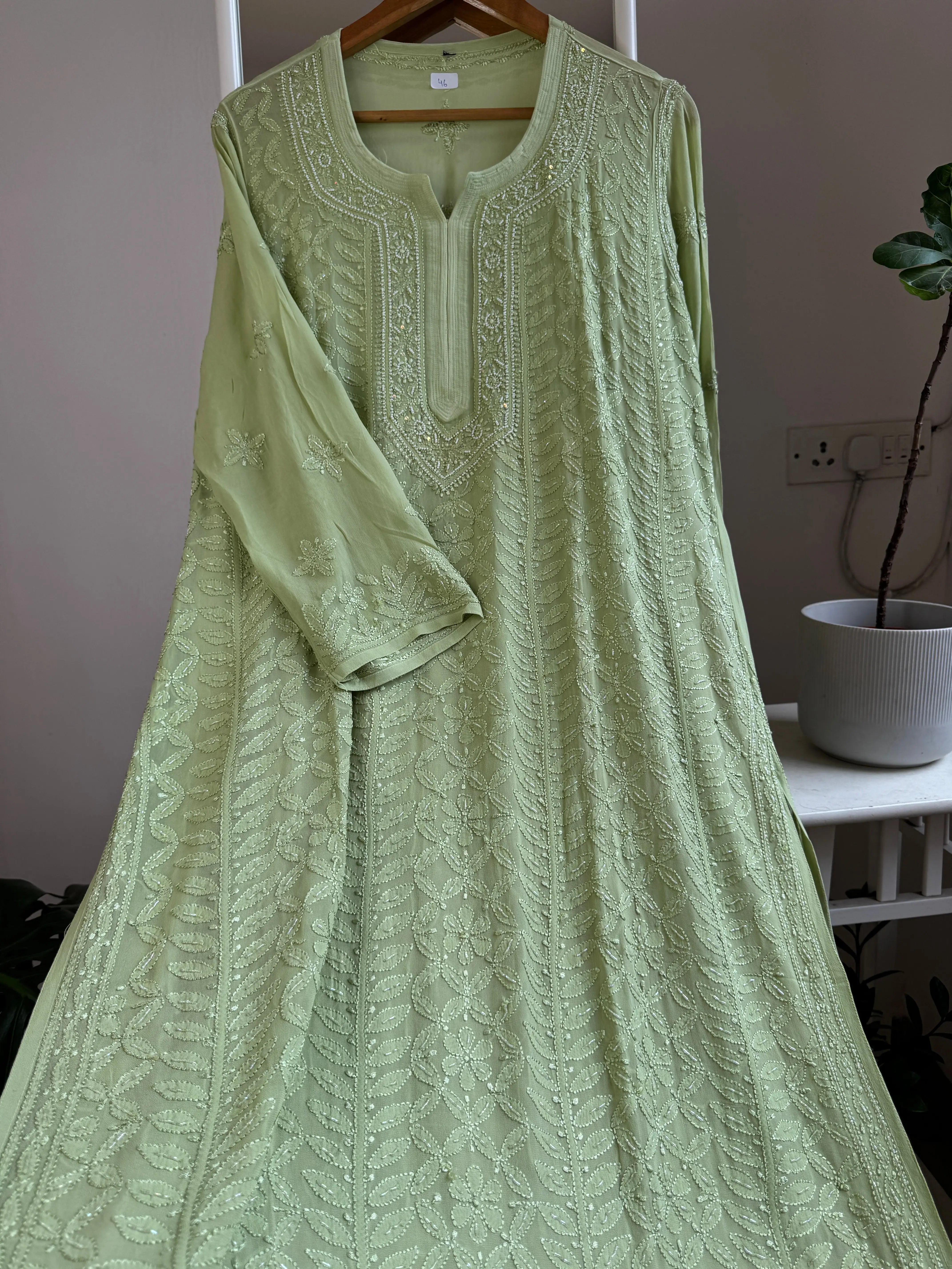 Viscose Chikankari Kurti with Pearl Work - Sheen Green ARIAA CHIKANKARI