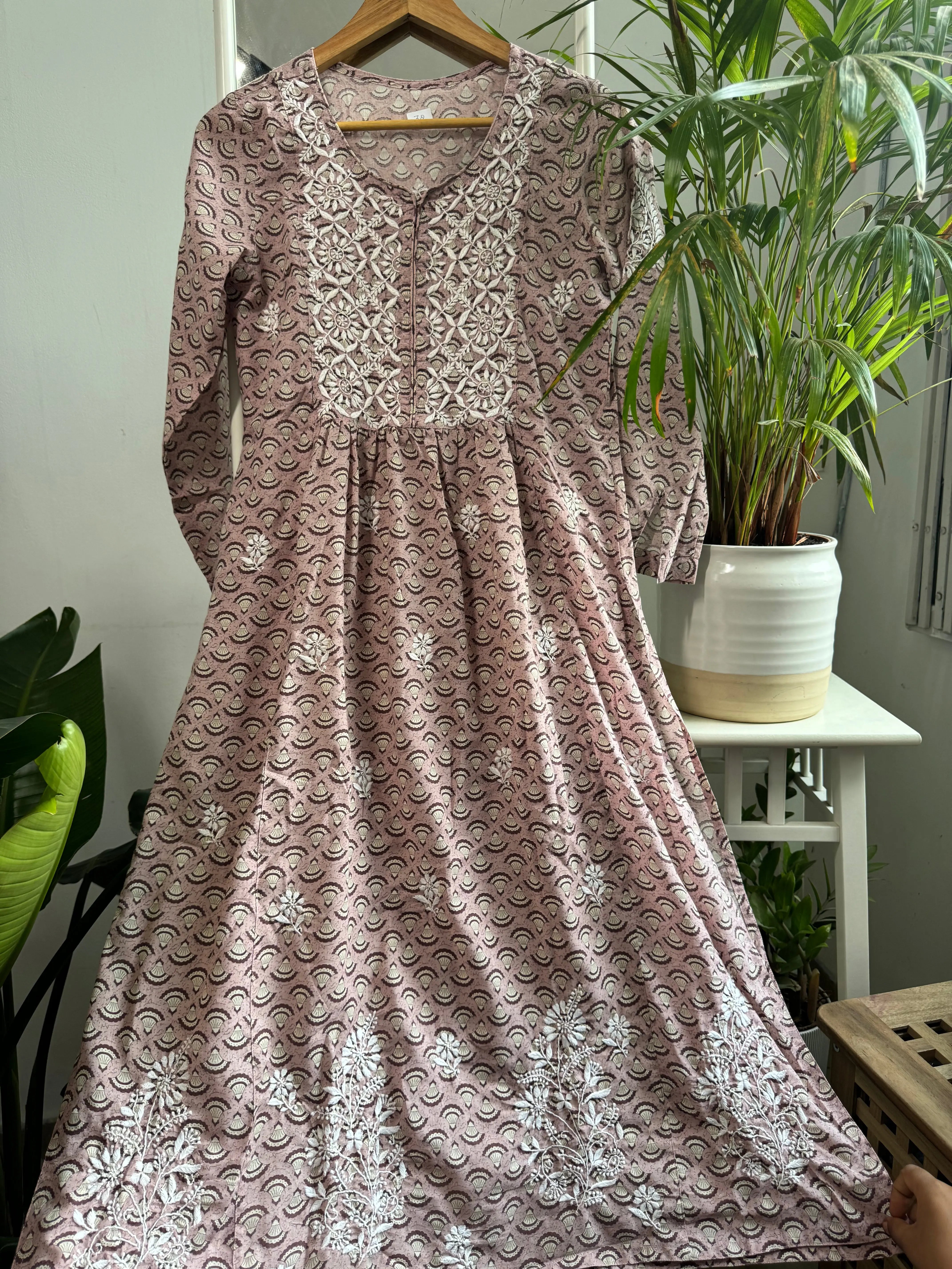 Cotton Printed Chikankari Set - Tea Pink ARIAA CHIKANKARI