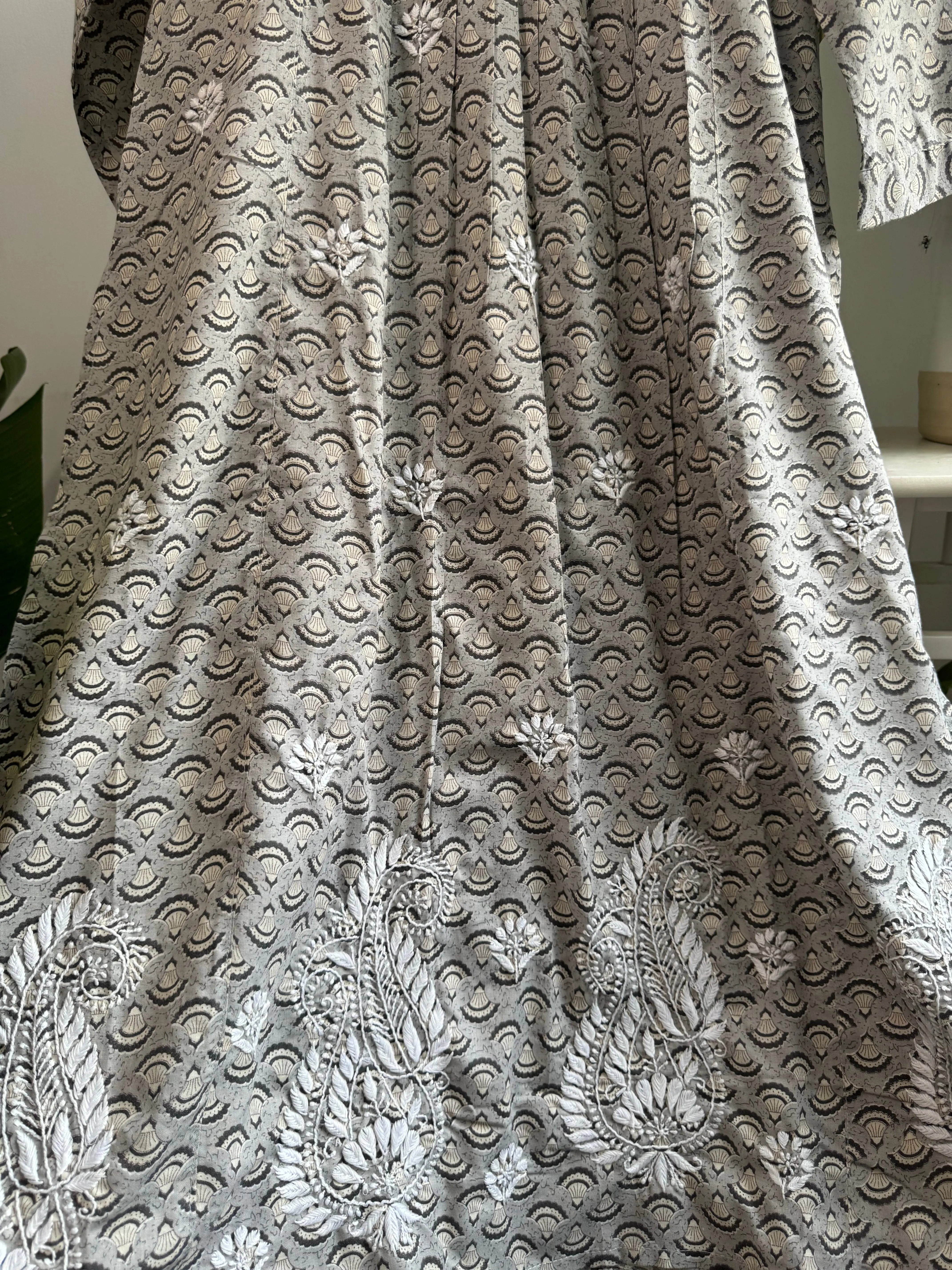 Cotton Printed Chikankari Set - Grey ARIAA CHIKANKARI