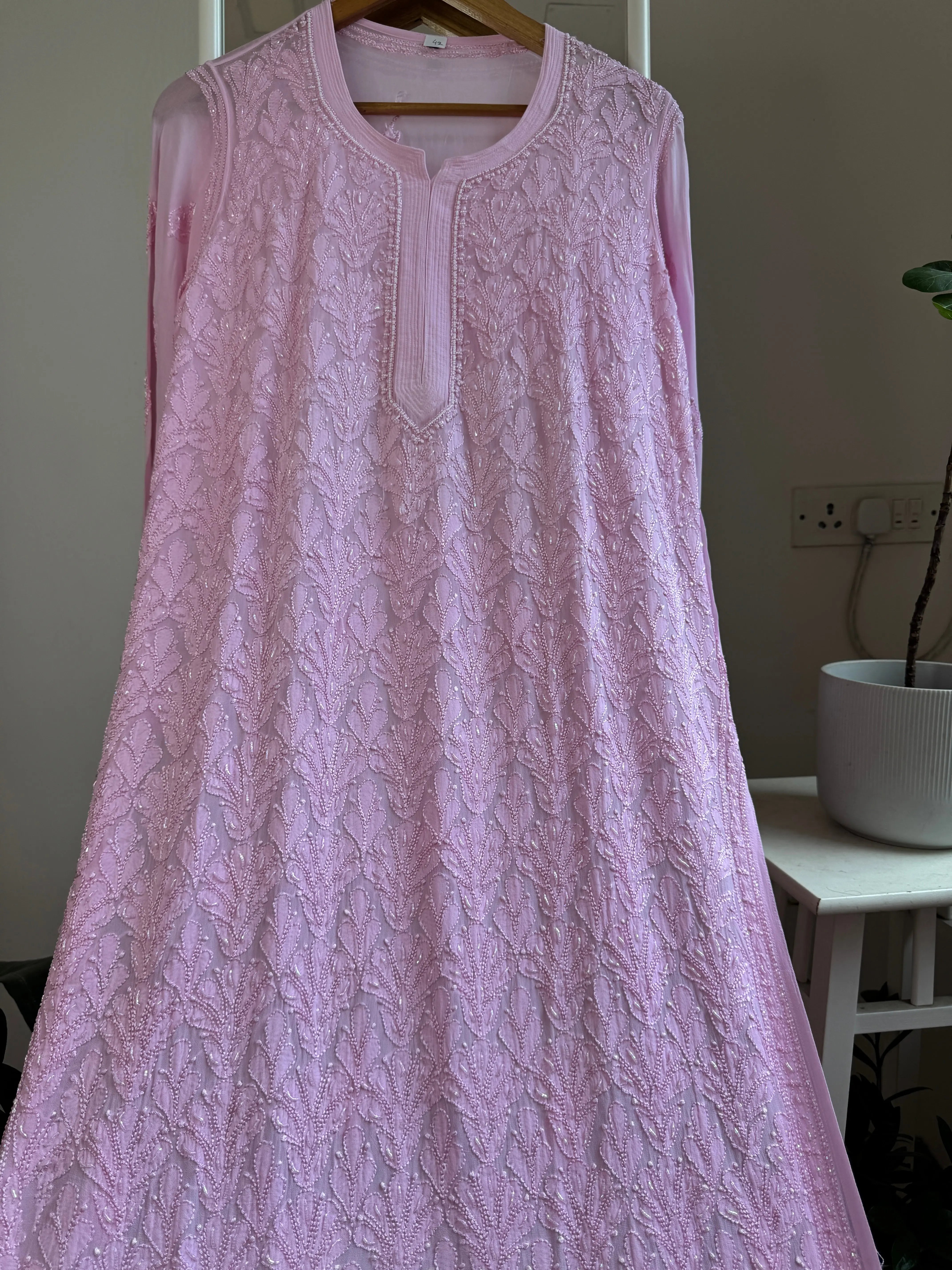 Viscose Chikankari Kurti with Pearl Add on Work - Pink ARIAA CHIKANKARI
