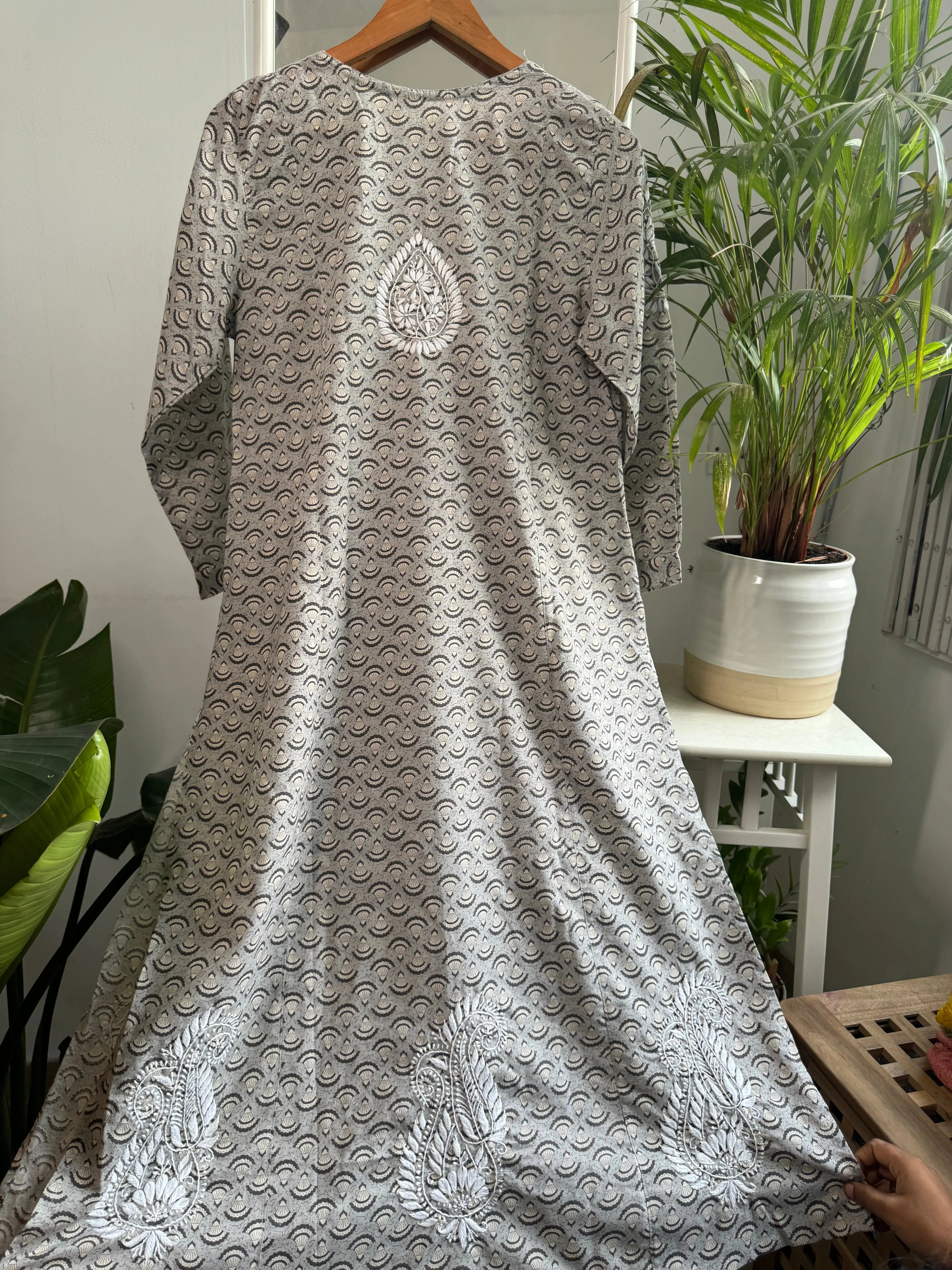 Cotton Printed Chikankari Set - Grey ARIAA CHIKANKARI