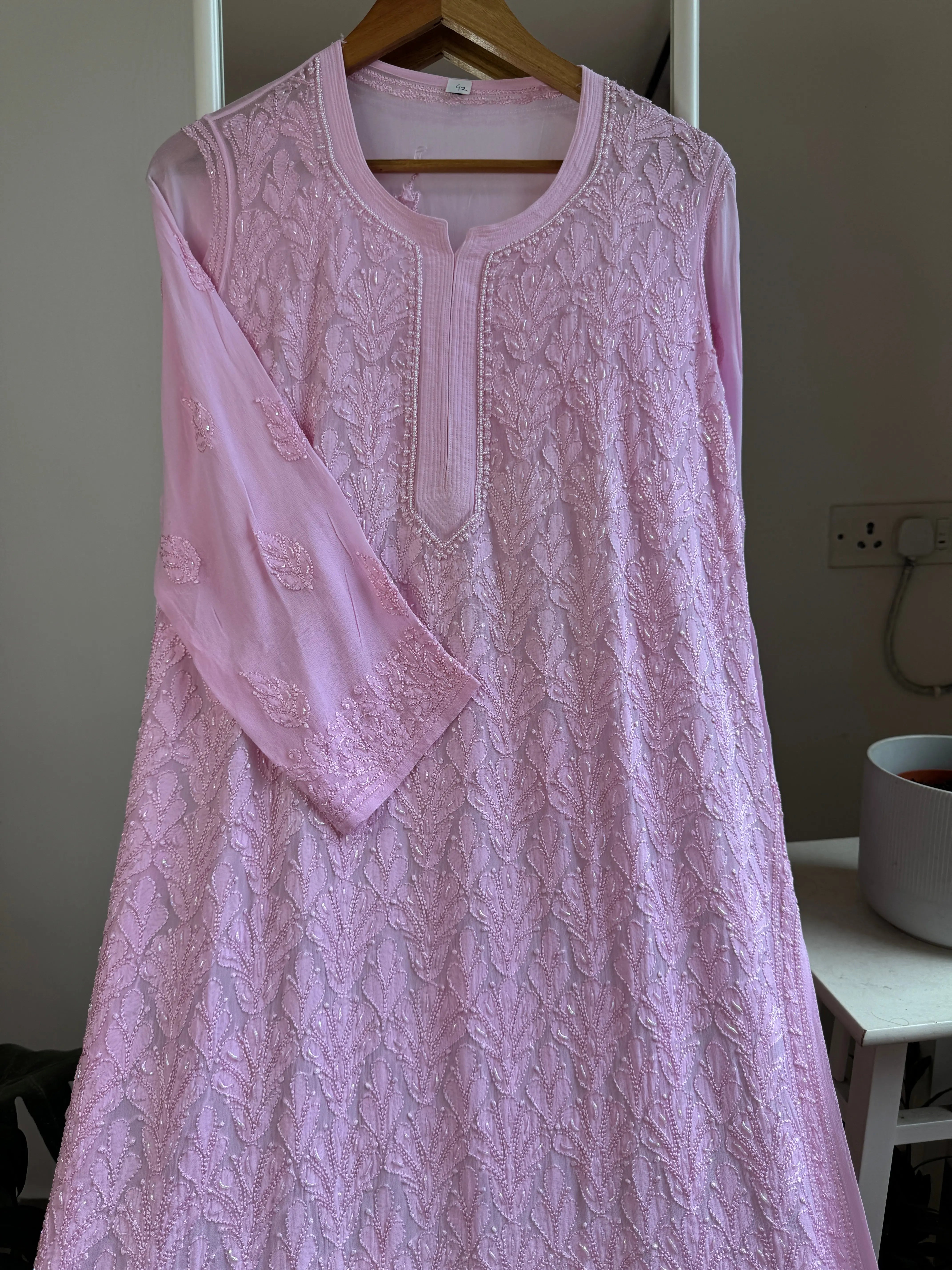 Viscose Chikankari Kurti with Pearl Add on Work - Pink ARIAA CHIKANKARI