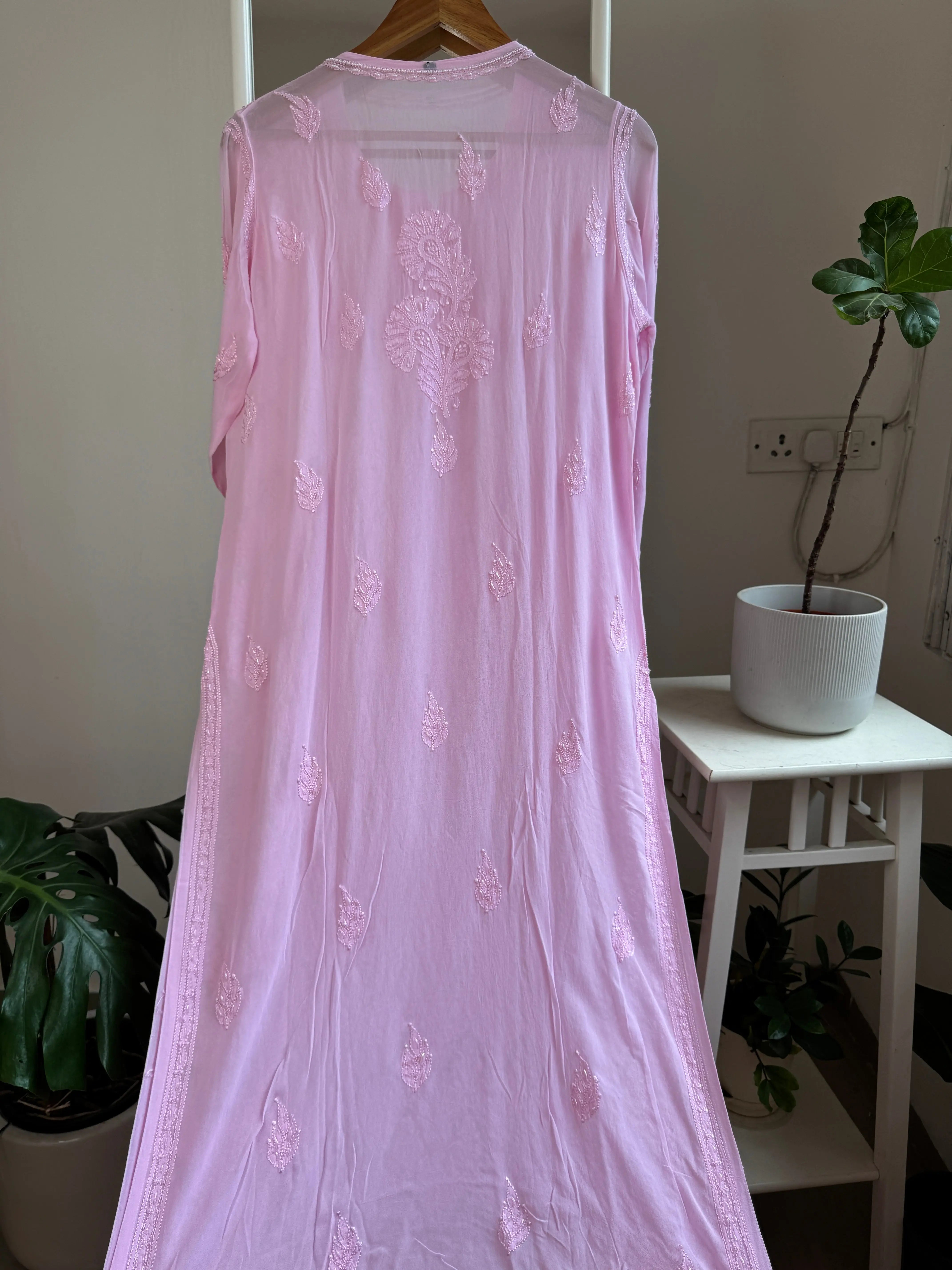 Viscose Chikankari Kurti with Pearl Add on Work - Pink ARIAA CHIKANKARI