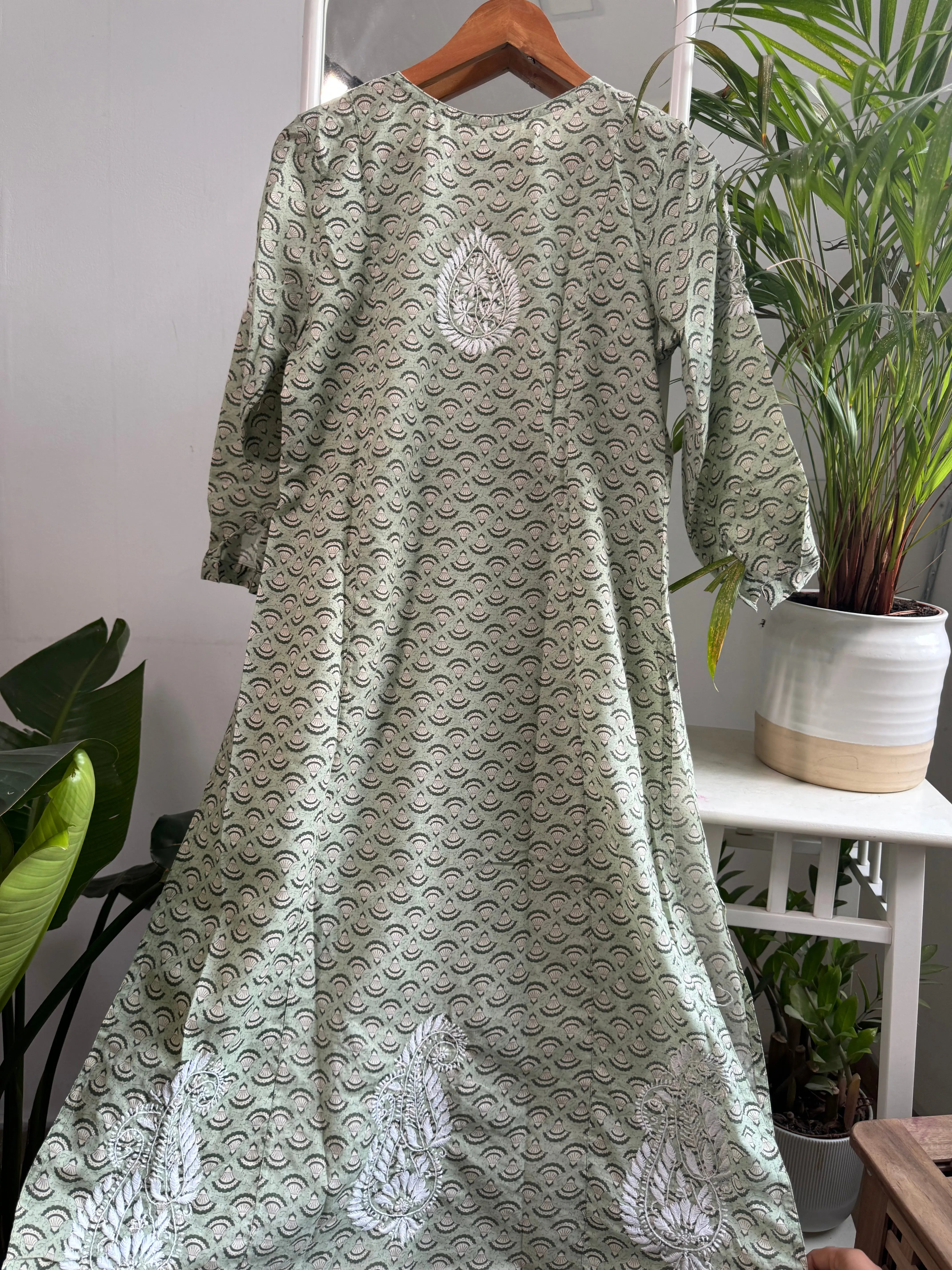 Cotton Printed Chikankari Set - Green ARIAA CHIKANKARI