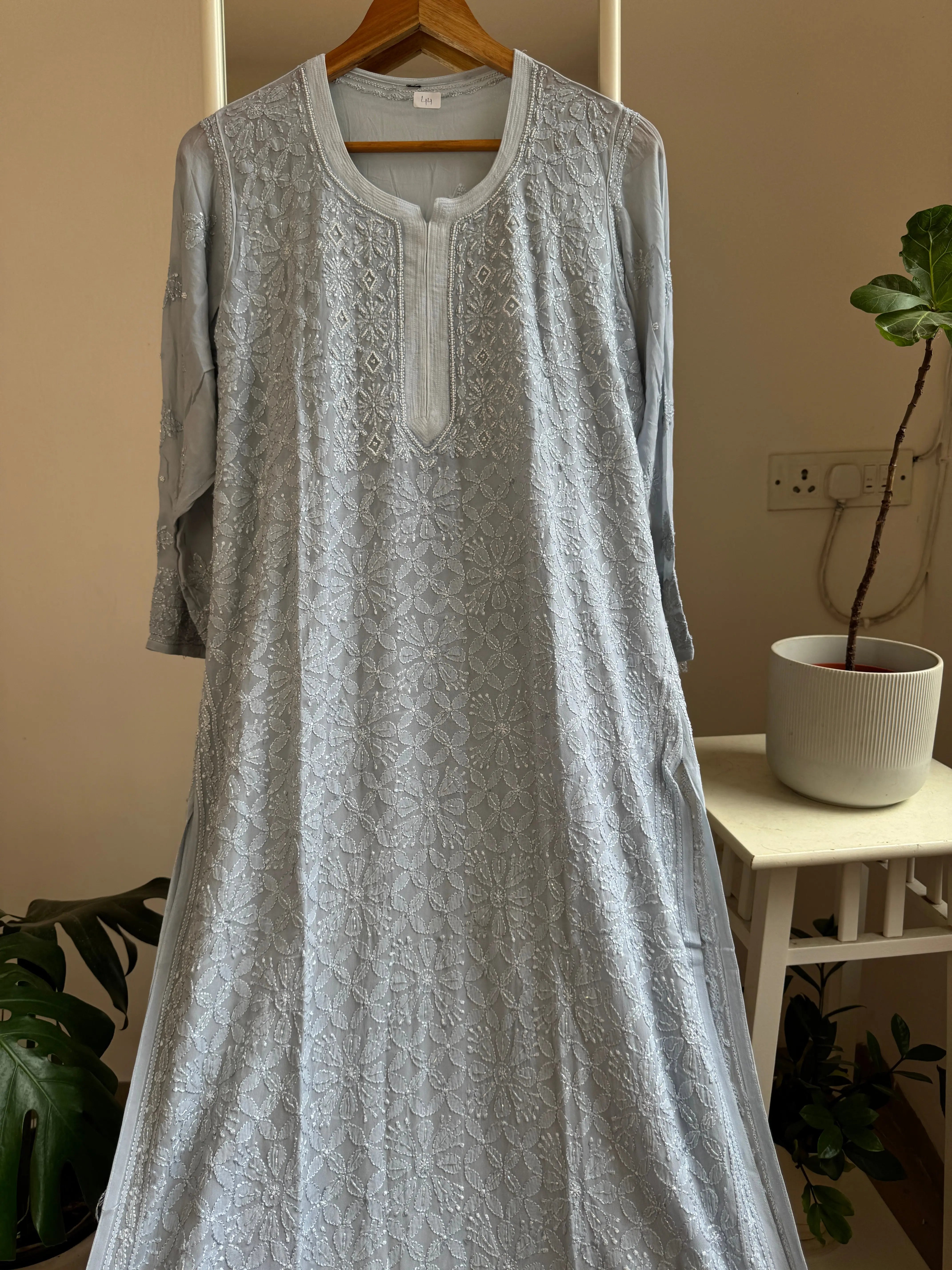 Viscose Kurti with Pearl Work - Grey ARIAA CHIKANKARI