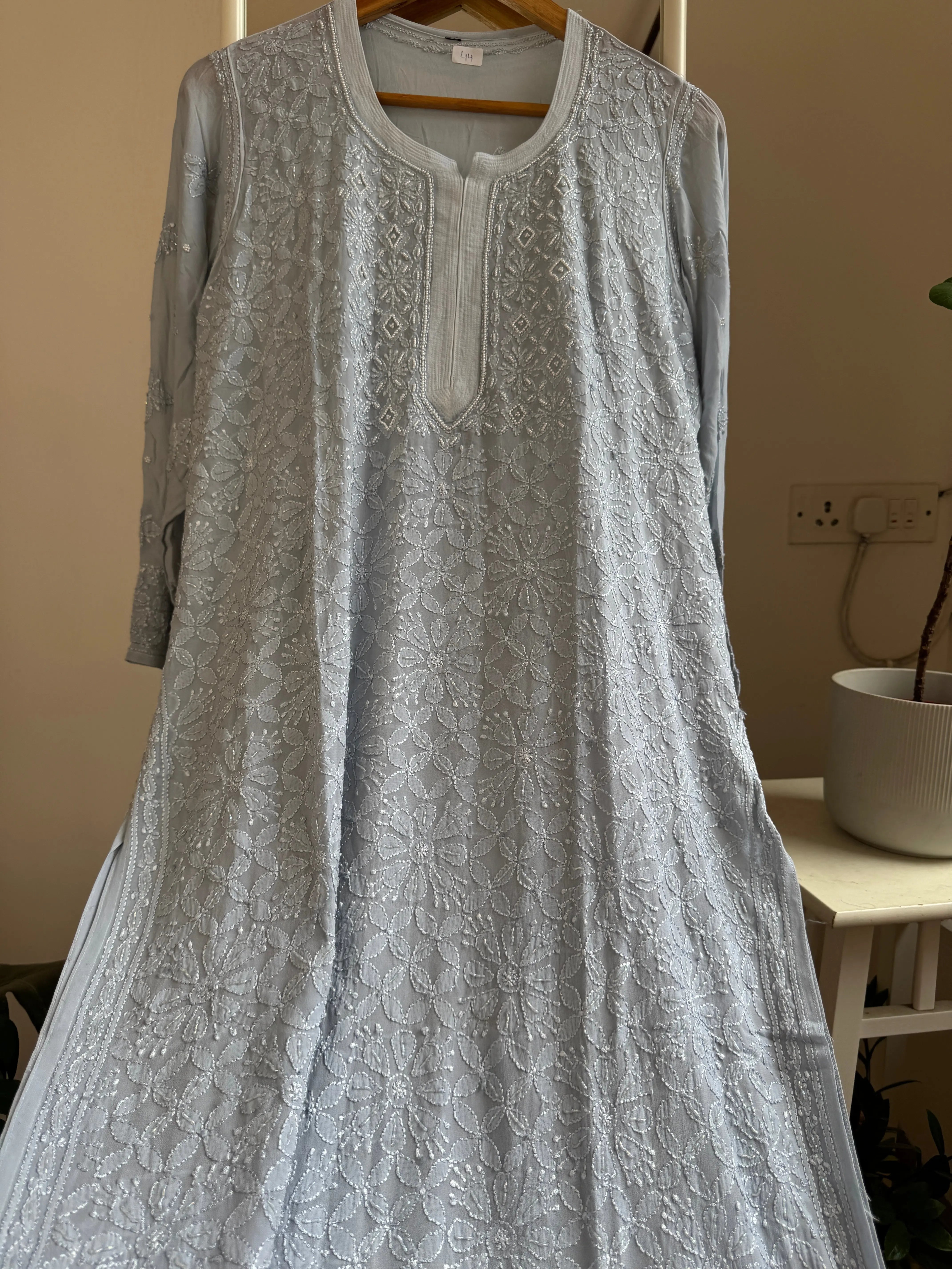 Viscose Kurti with Pearl Work - Grey ARIAA CHIKANKARI