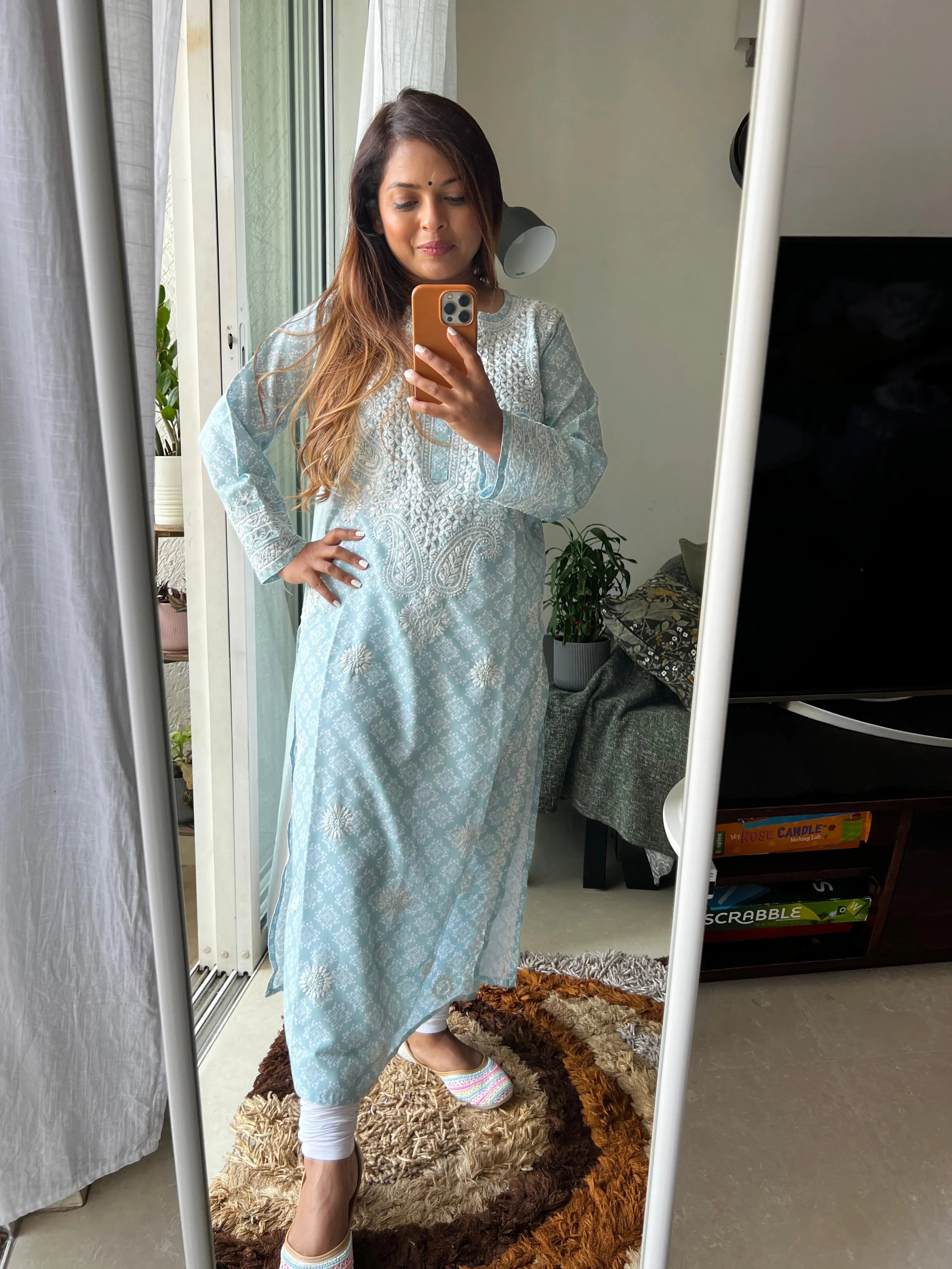 Cotton Printed Chikankari Kurti - Green ARIAA CHIKANKARI