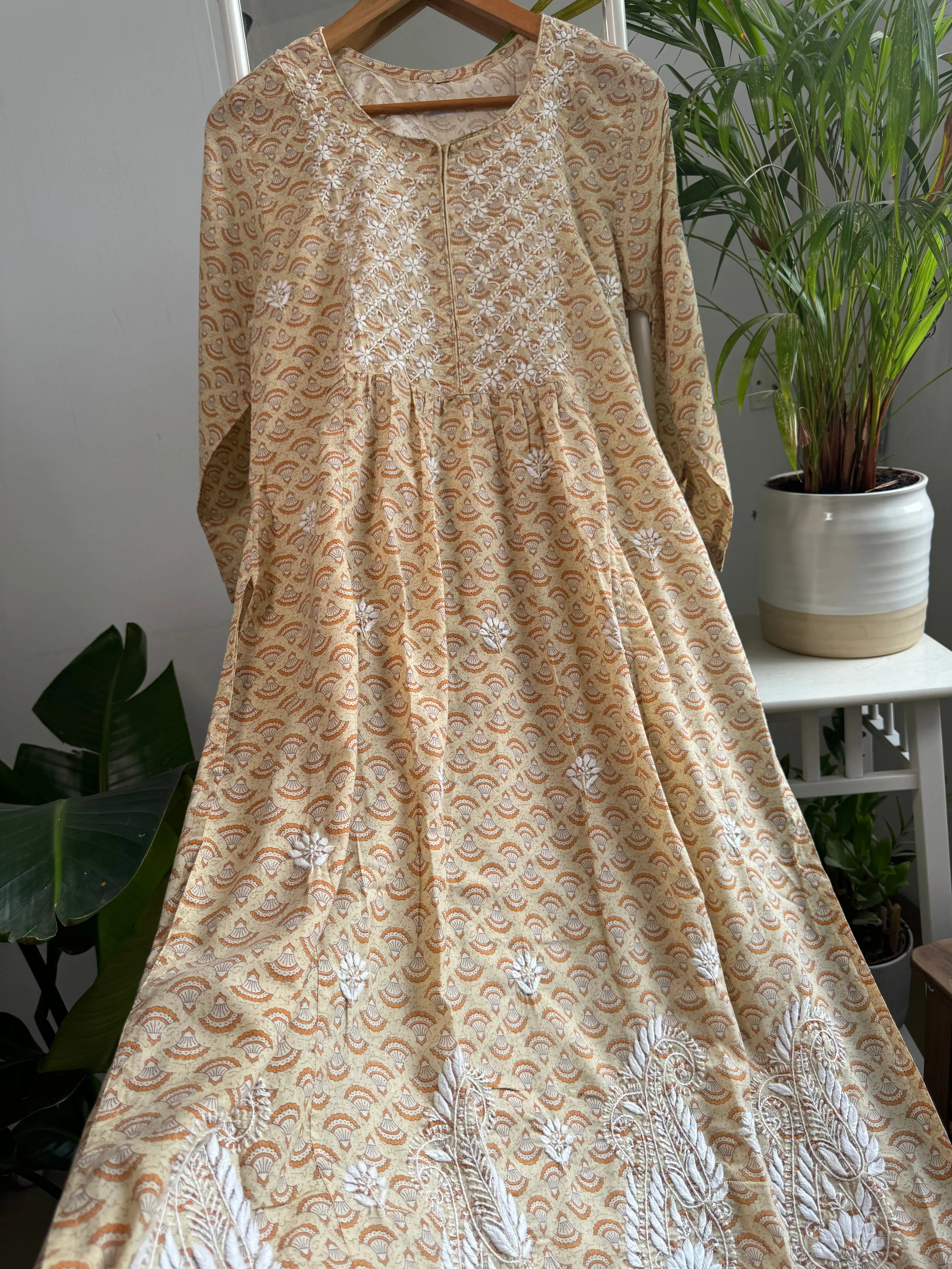 Cotton Printed Chikankari Set - Yellow ARIAA CHIKANKARI