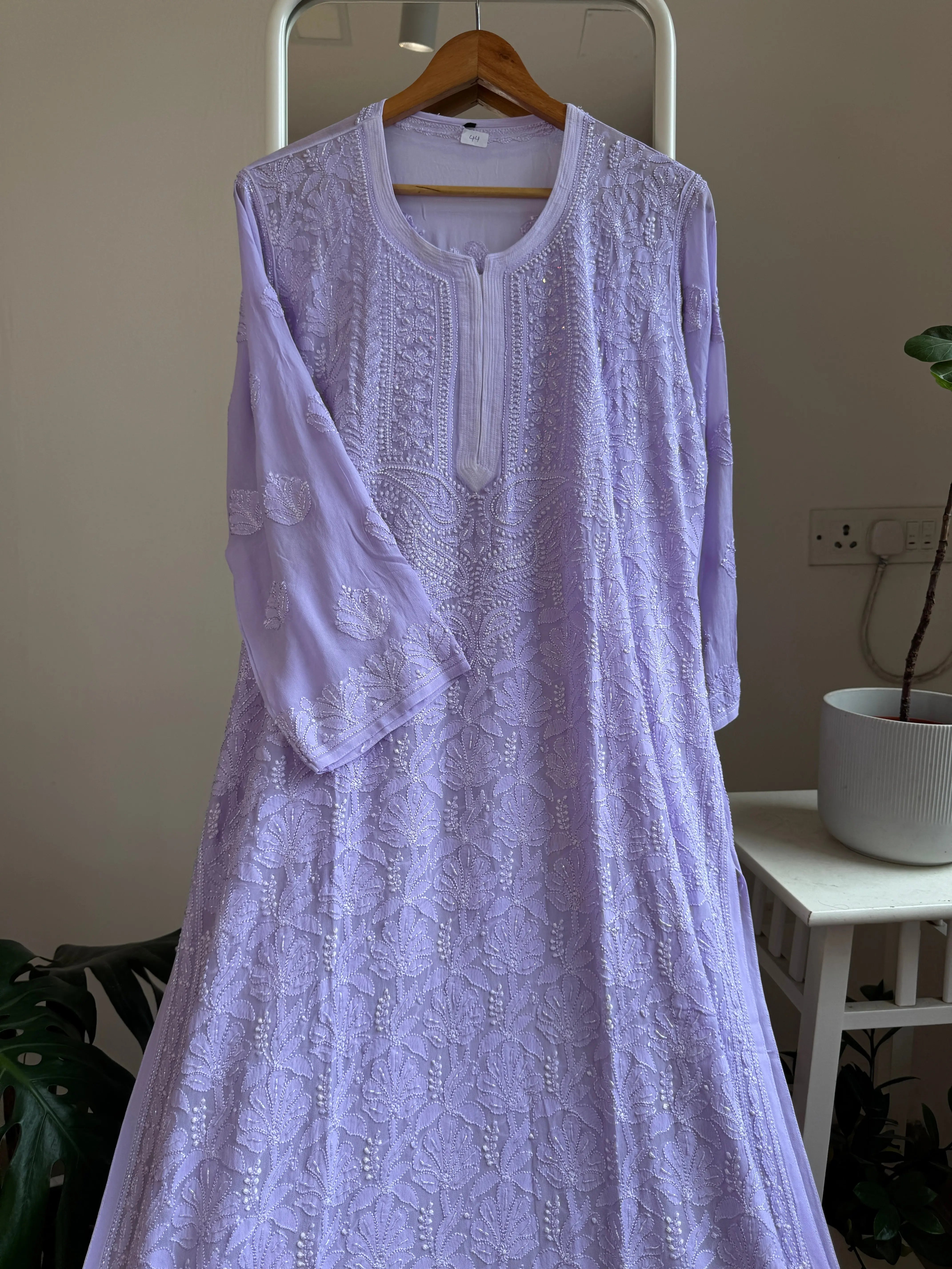 Viscose Chikankari Kurti with Pearl Work - Lilac ARIAA CHIKANKARI
