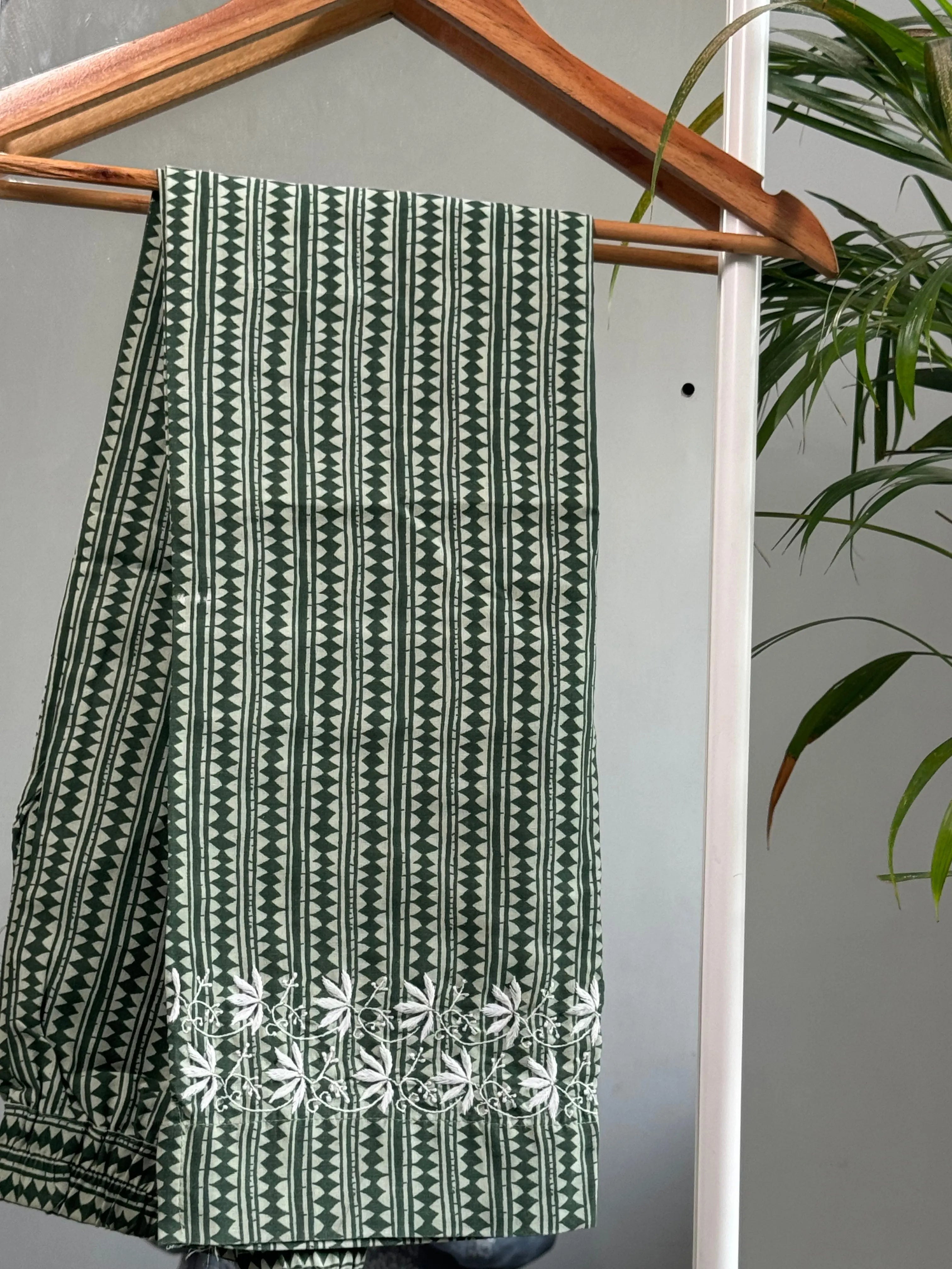 Cotton Printed Chikankari Set - Green ARIAA CHIKANKARI