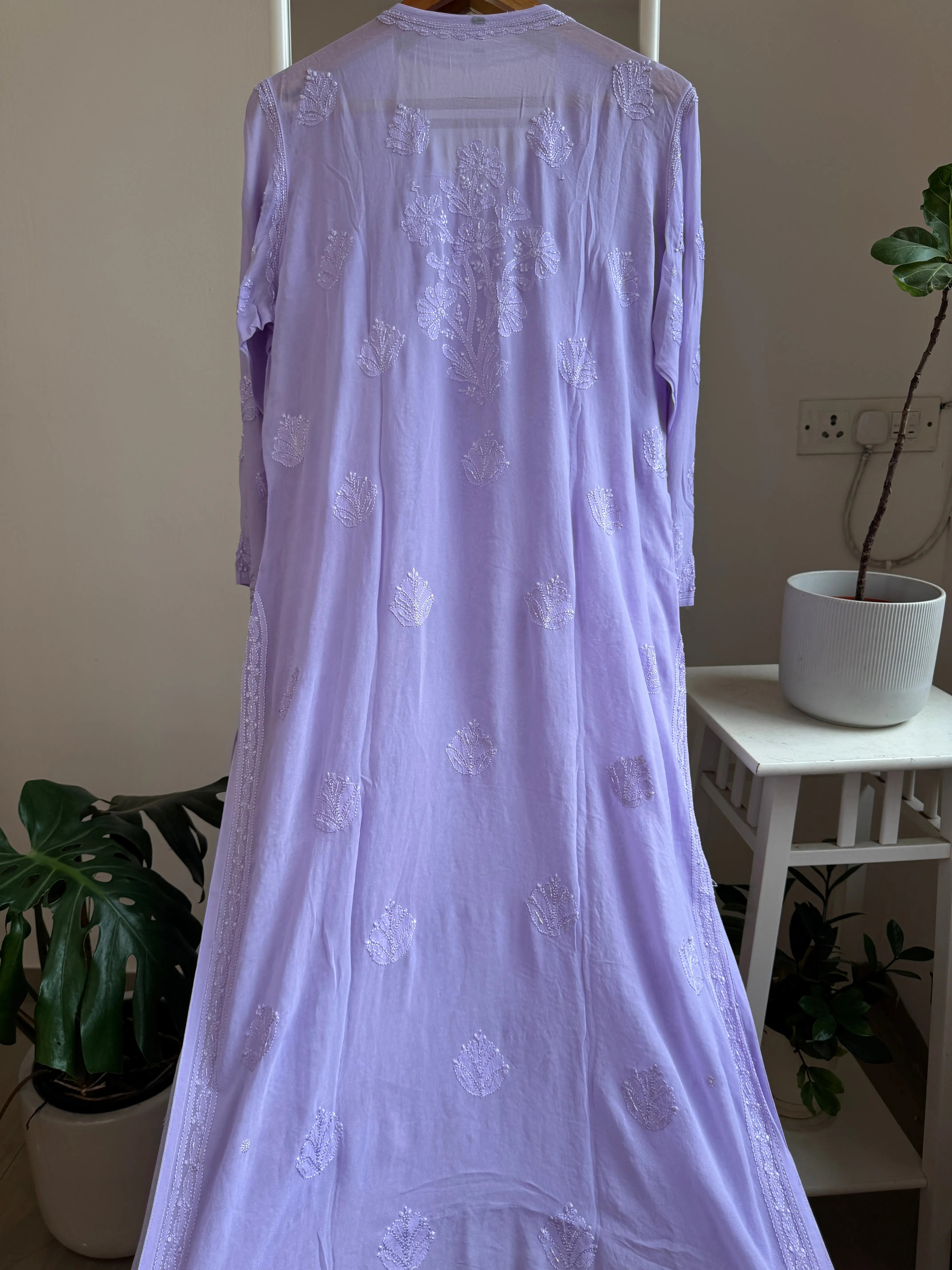 Viscose Chikankari Kurti with Pearl Work - Lilac ARIAA CHIKANKARI