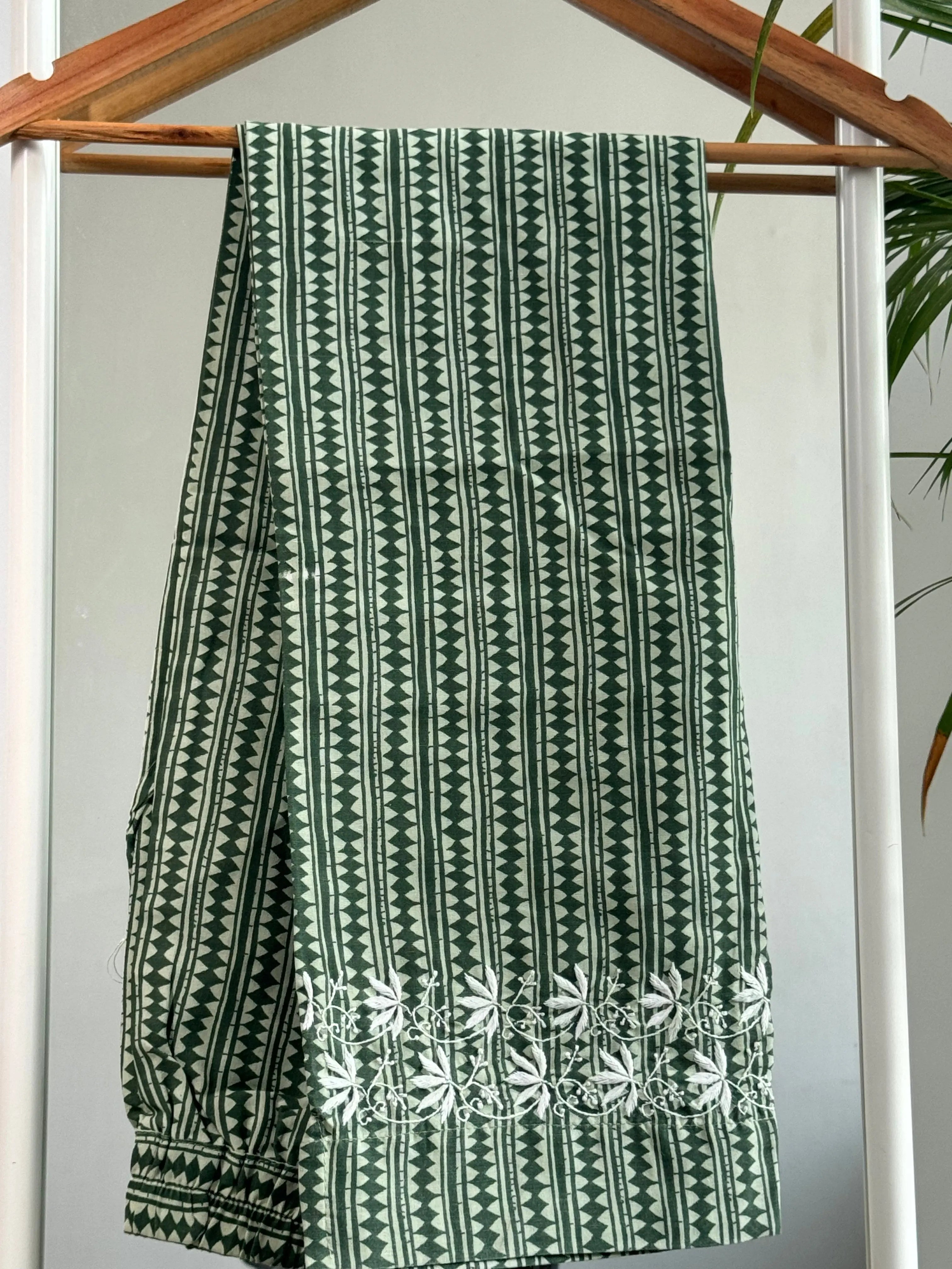 Cotton Printed Chikankari Set - Green ARIAA CHIKANKARI