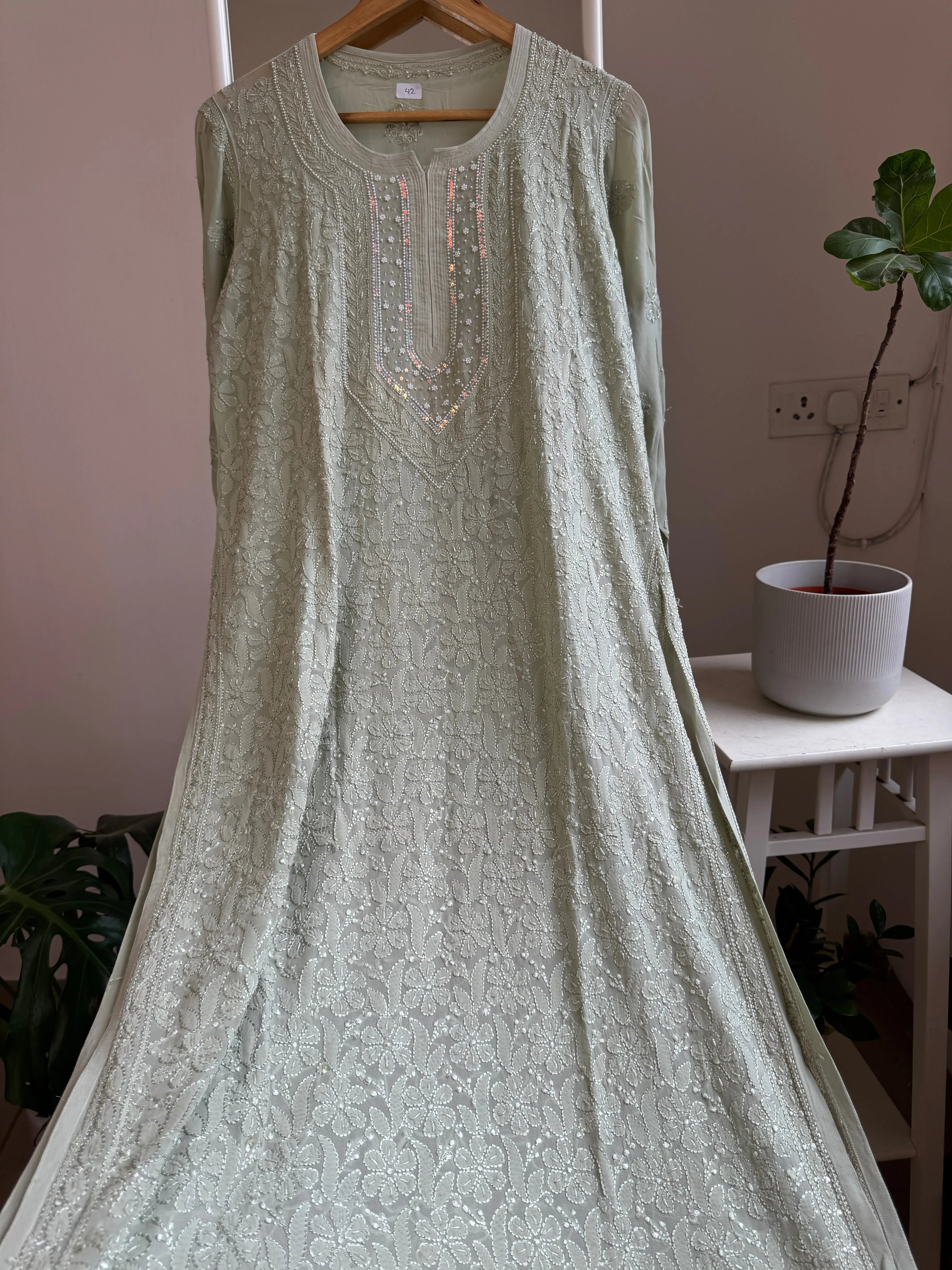 Viscose Kurti with Pearl Work - Green ARIAA CHIKANKARI