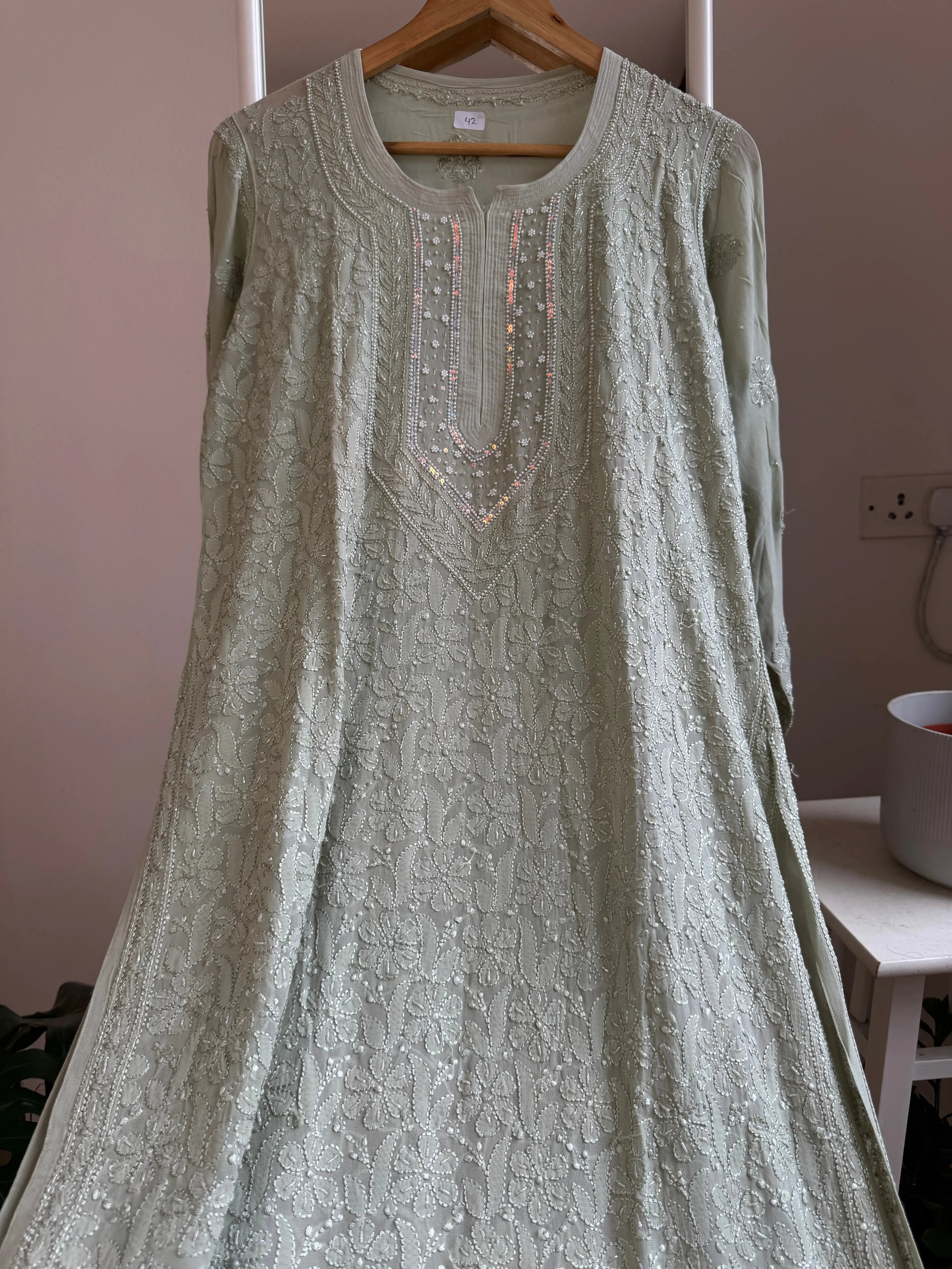 Viscose Kurti with Pearl Work - Green ARIAA CHIKANKARI