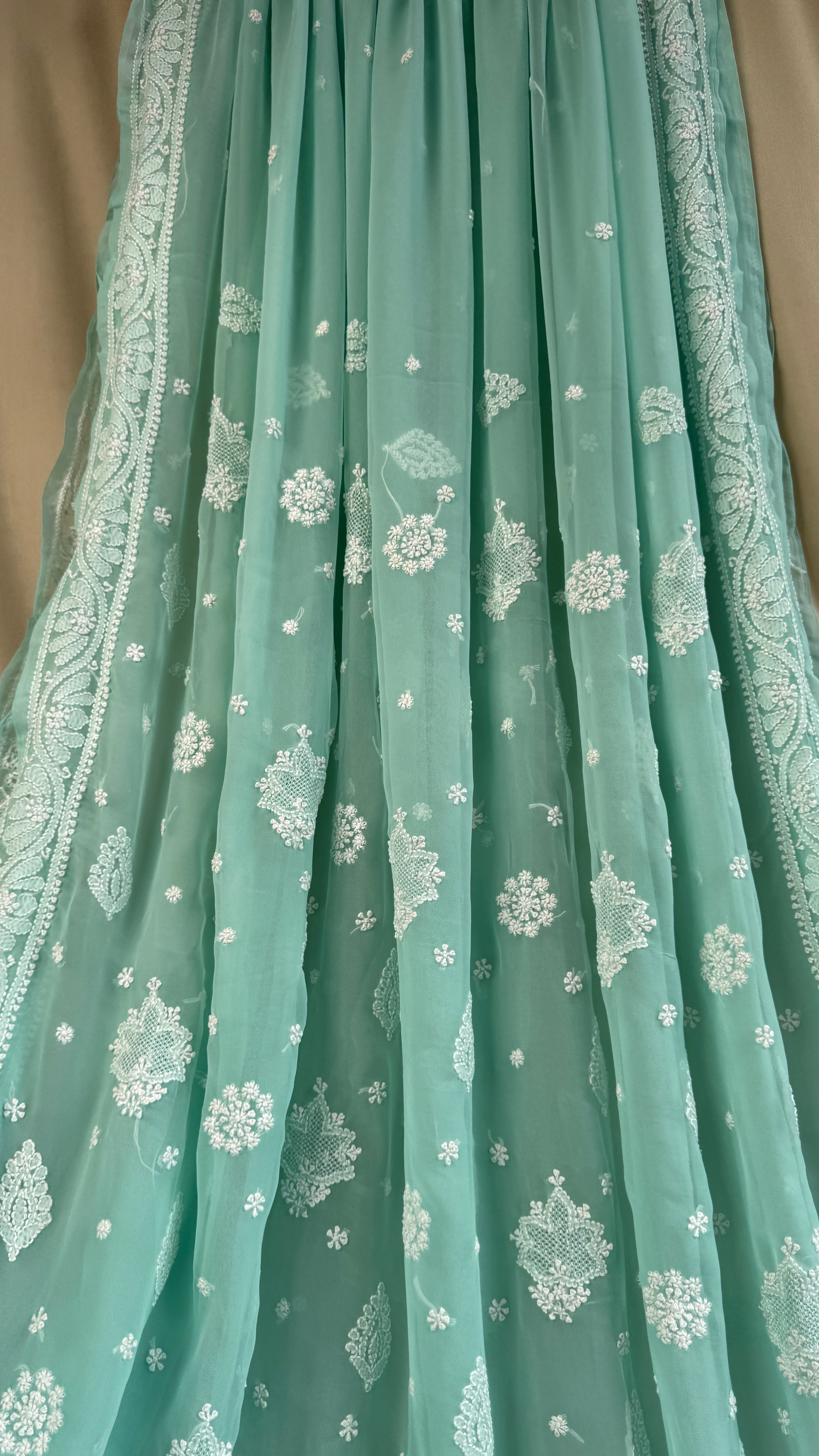 Georgette Chikankari saree in Sea Green