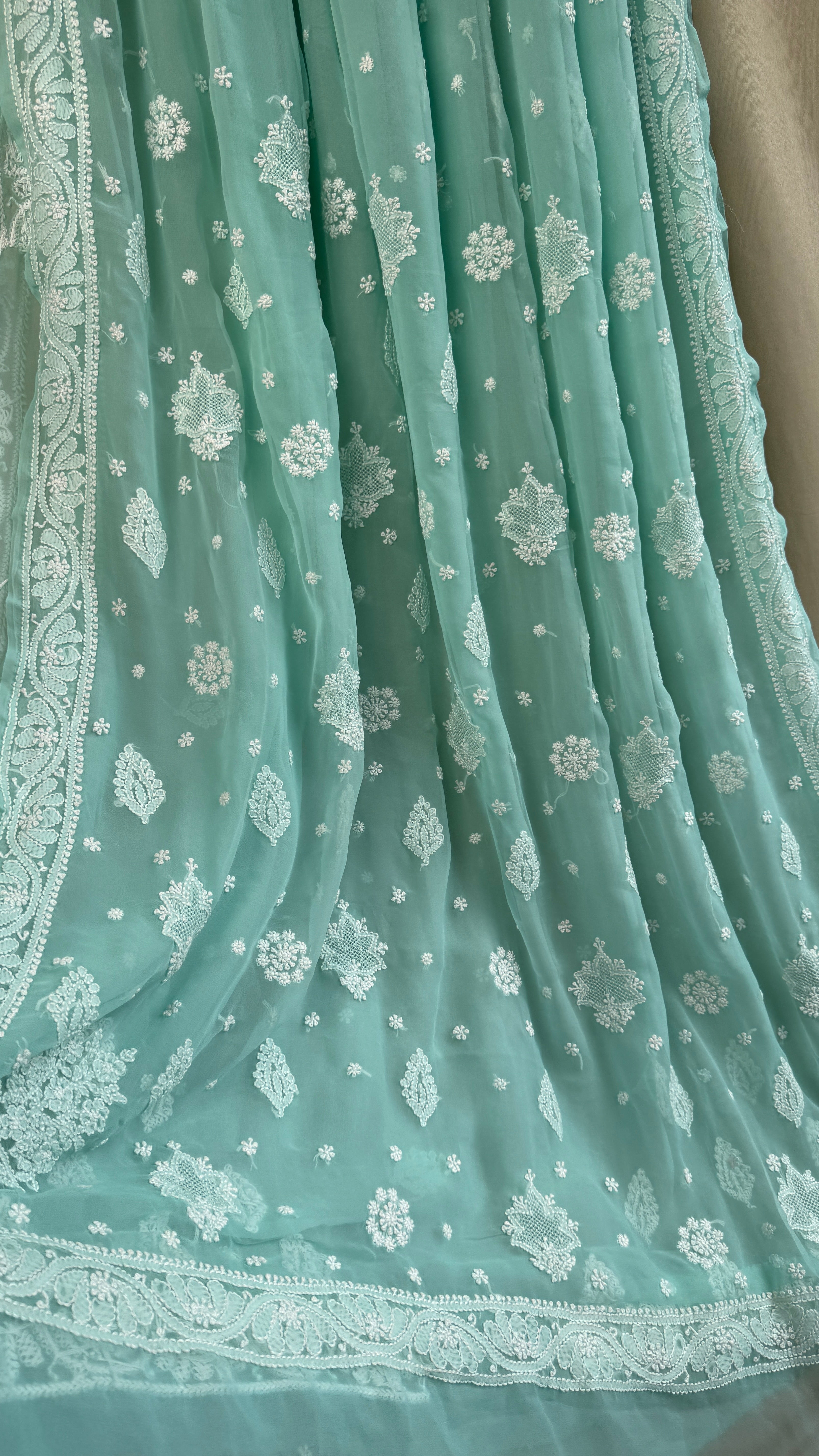 Georgette Chikankari saree in Sea Green