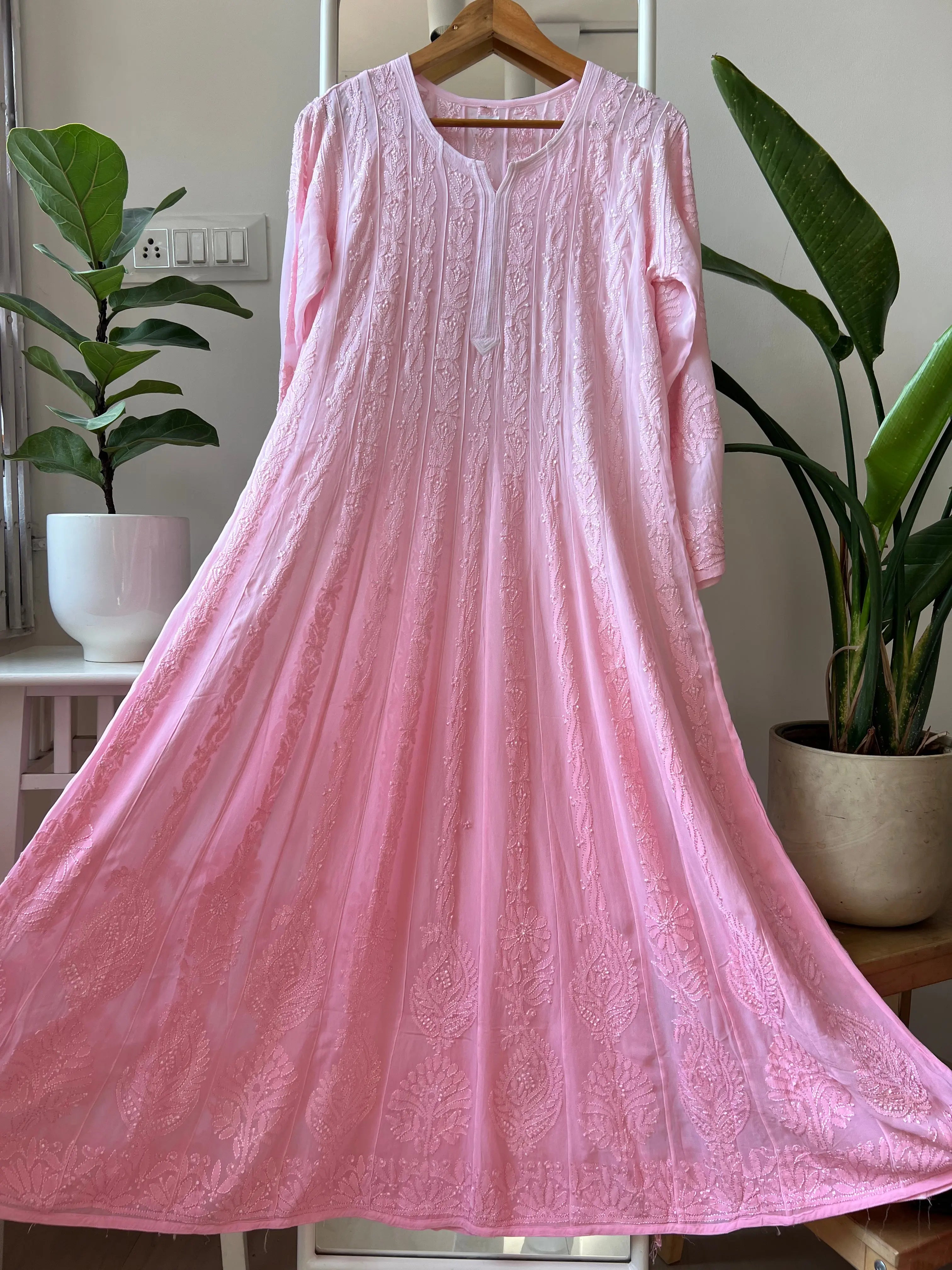 Viscose Chikankari Anarkali - Pink ARIAA CHIKANKARI