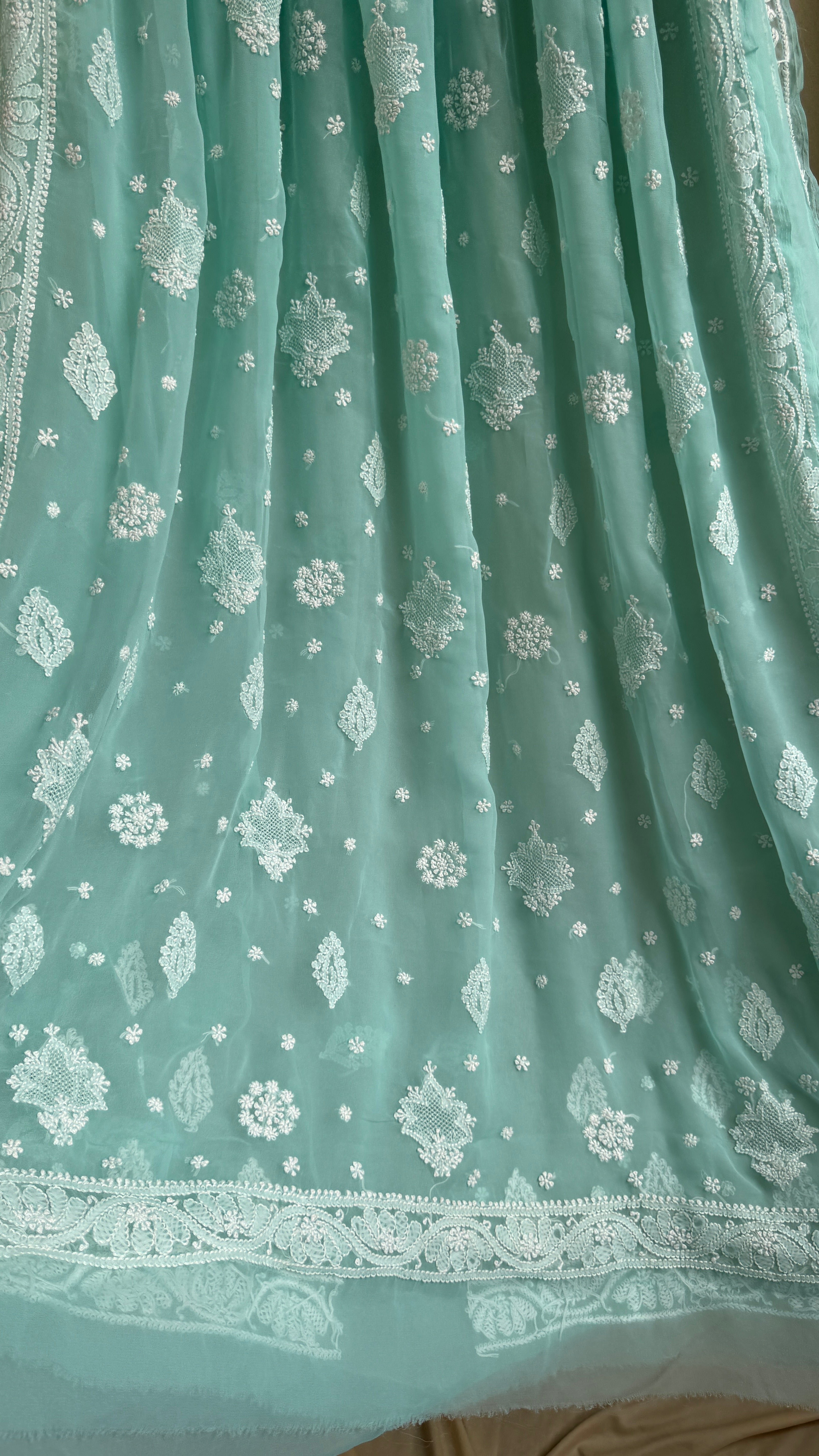 Georgette Chikankari saree in Sea Green
