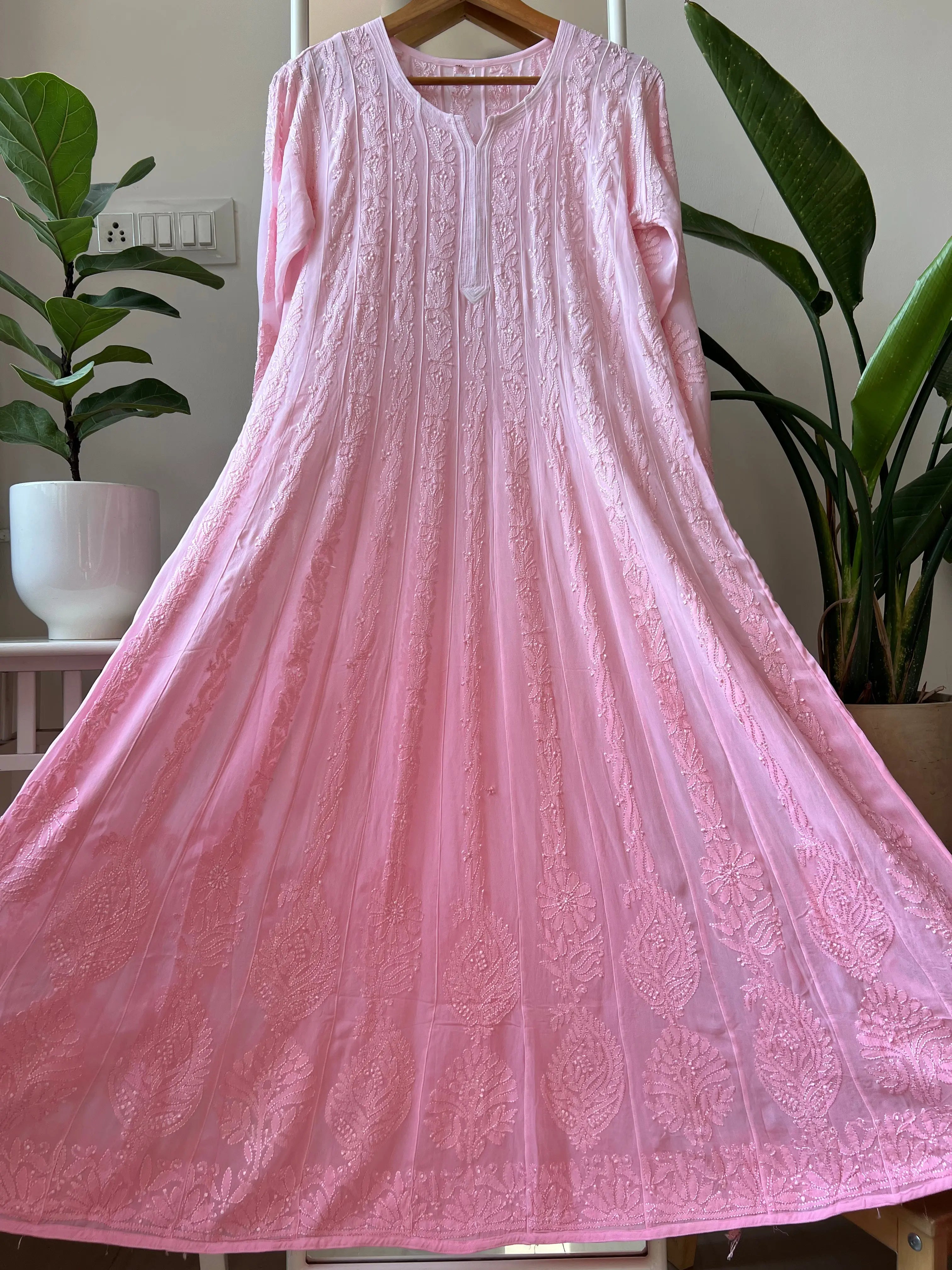 Viscose Chikankari Anarkali - Pink ARIAA CHIKANKARI