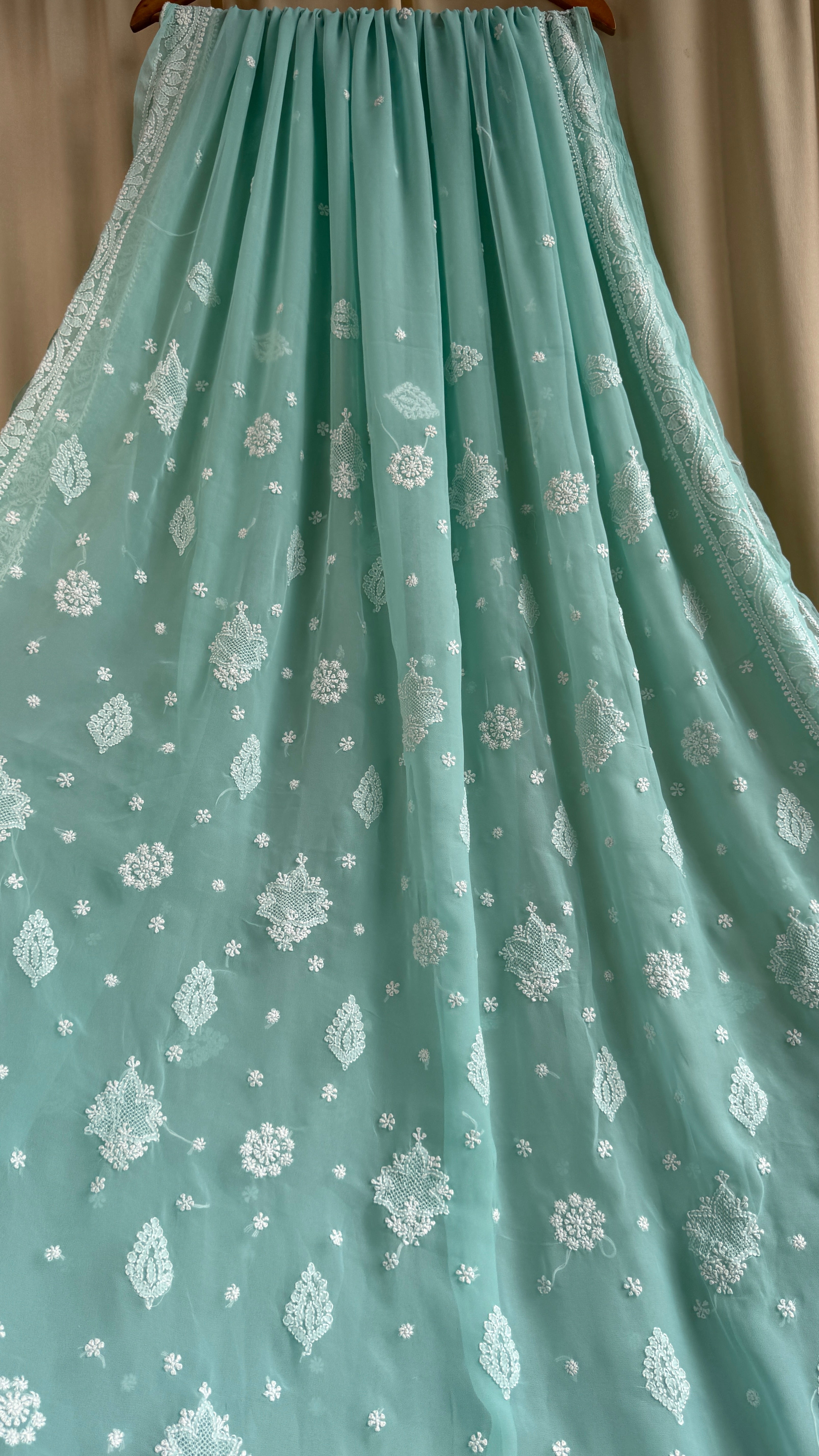 Georgette Chikankari saree in Sea Green