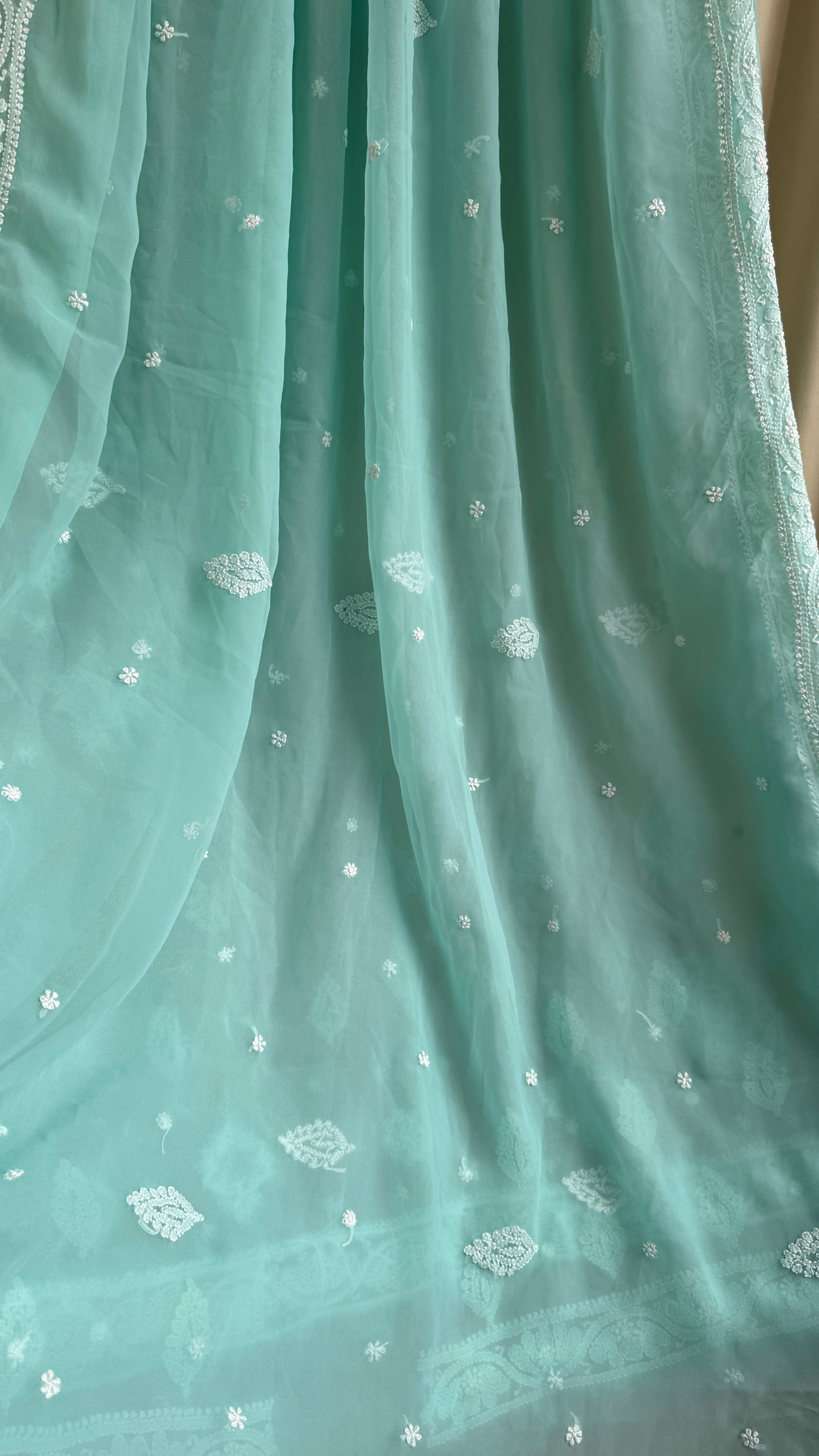 Georgette Chikankari saree in Sea Green