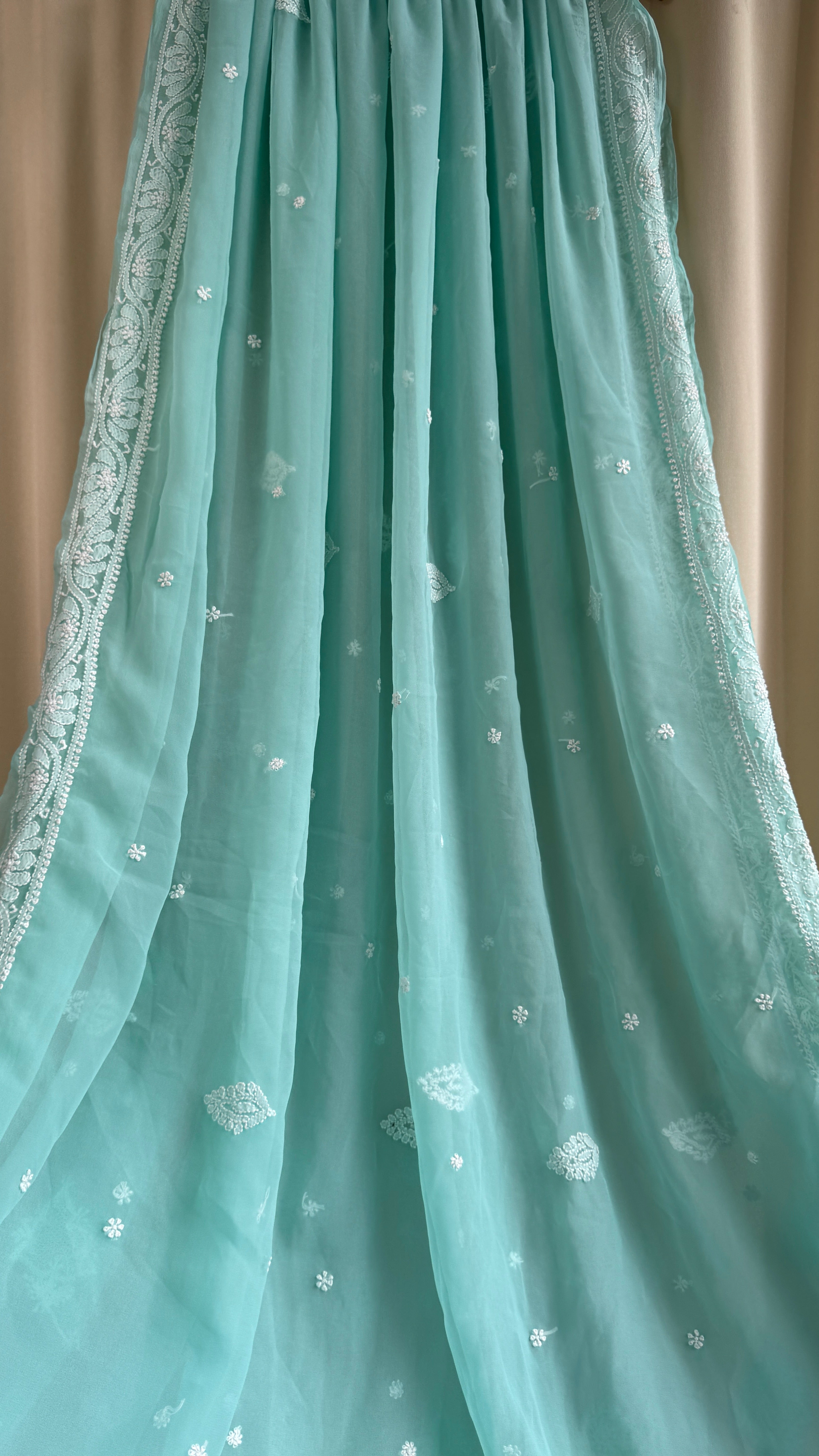 Georgette Chikankari saree in Sea Green