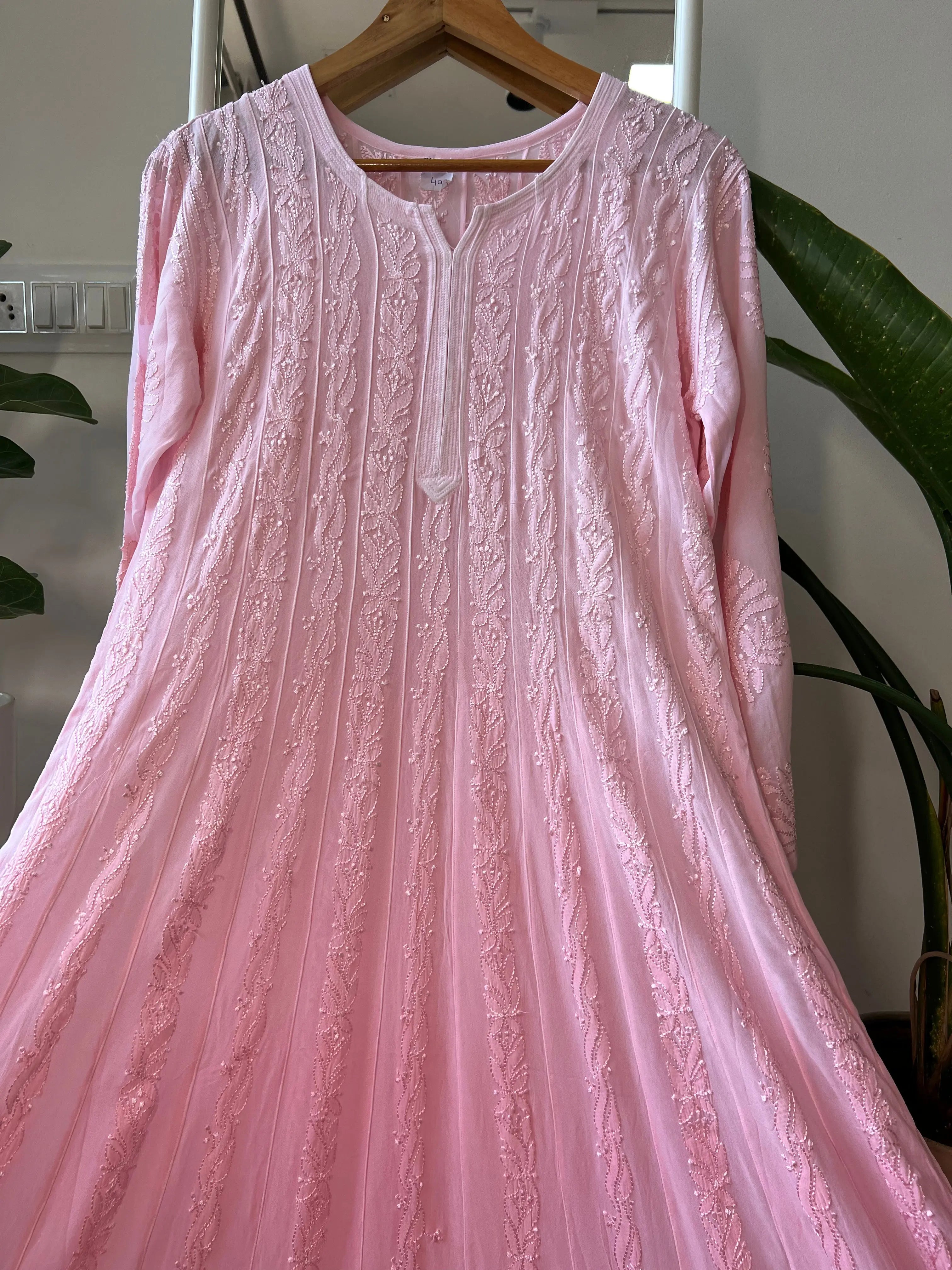 Viscose Chikankari Anarkali - Pink ARIAA CHIKANKARI