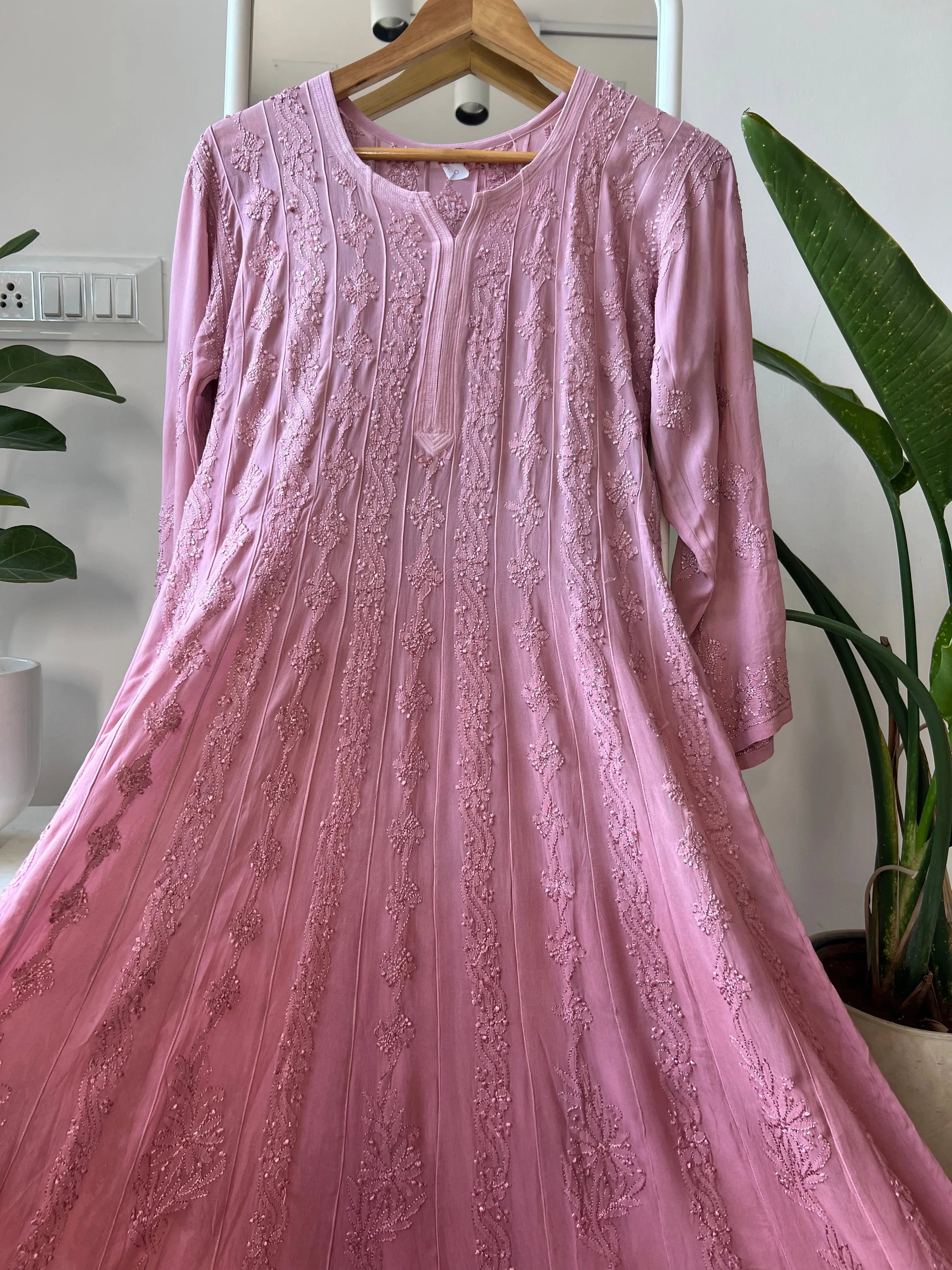 Viscose Chikankari Anarkali - Rosewood Ombre ARIAA CHIKANKARI