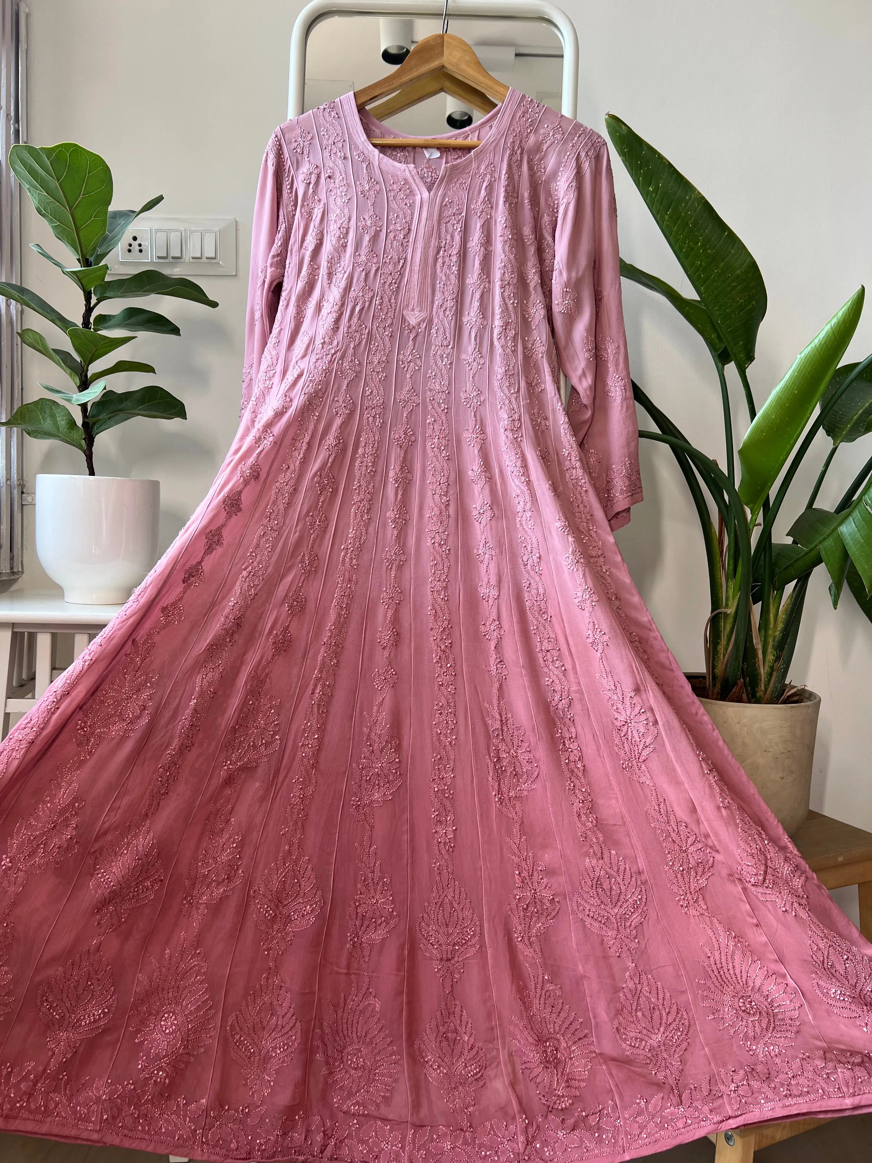 Viscose Chikankari Anarkali - Rosewood Ombre ARIAA CHIKANKARI