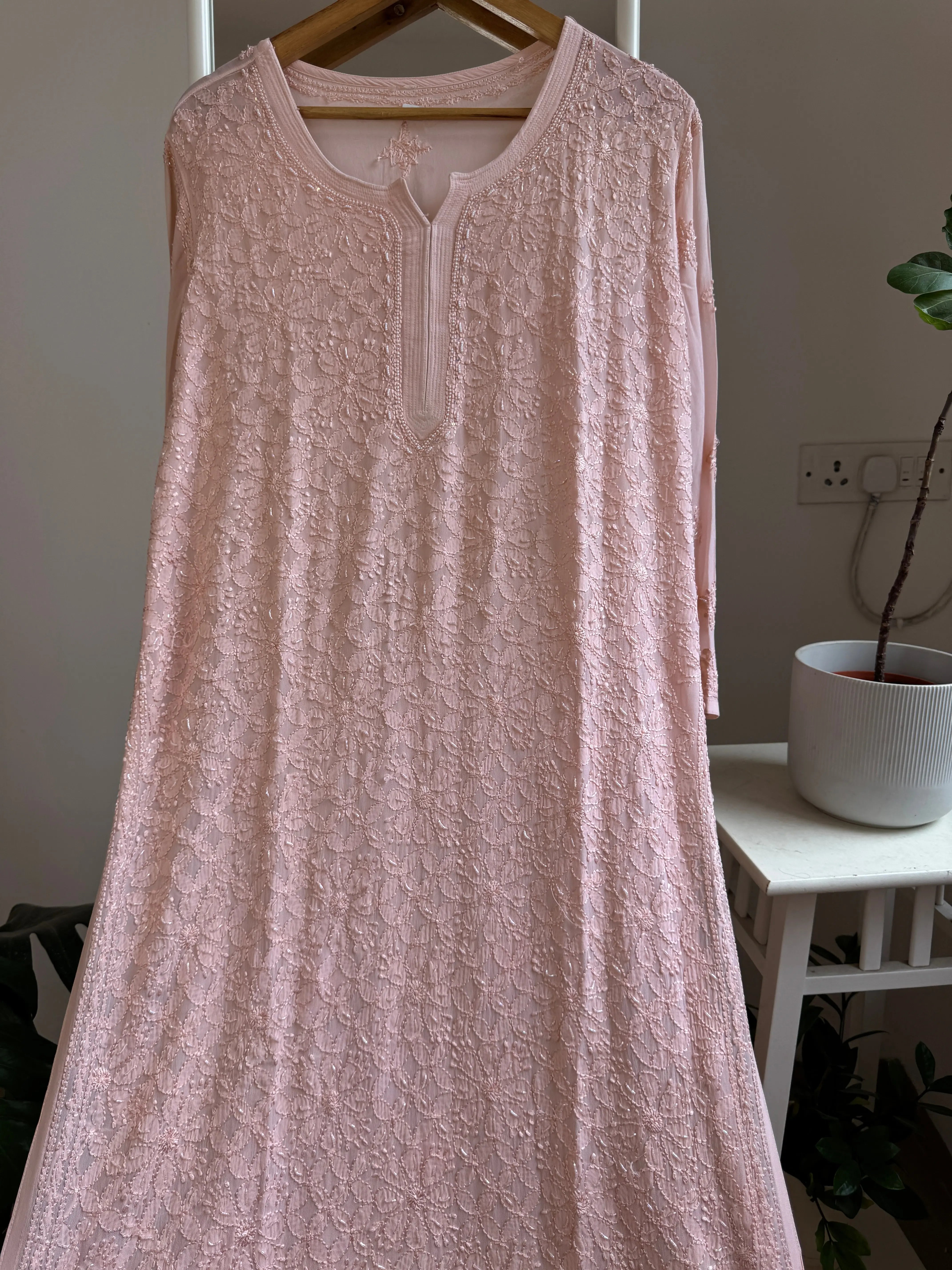 Viscose Chikankari Kurti with Pearl Add on Work - Peach ARIAA CHIKANKARI