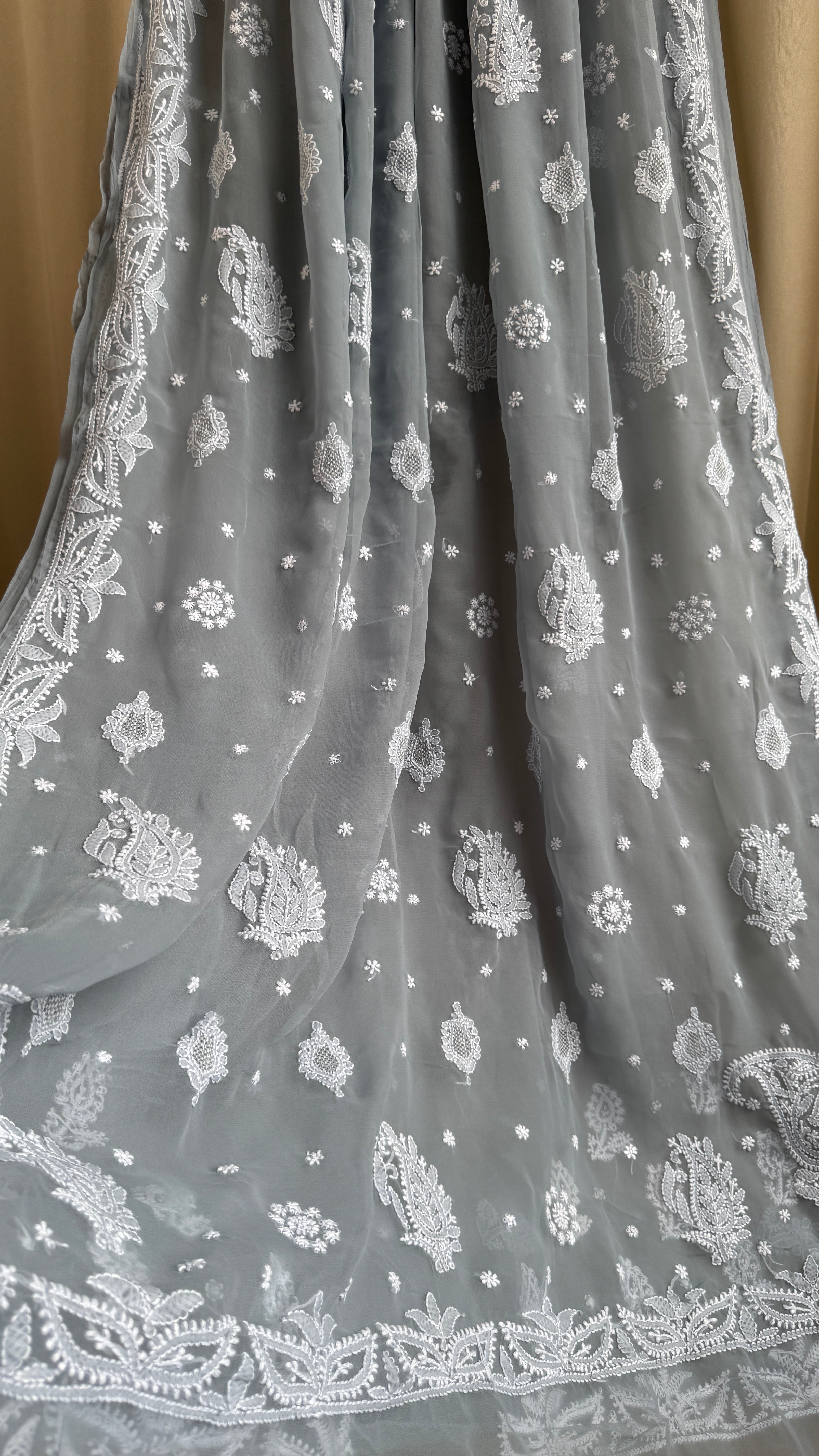 Georgette Chikankari saree in Grey
