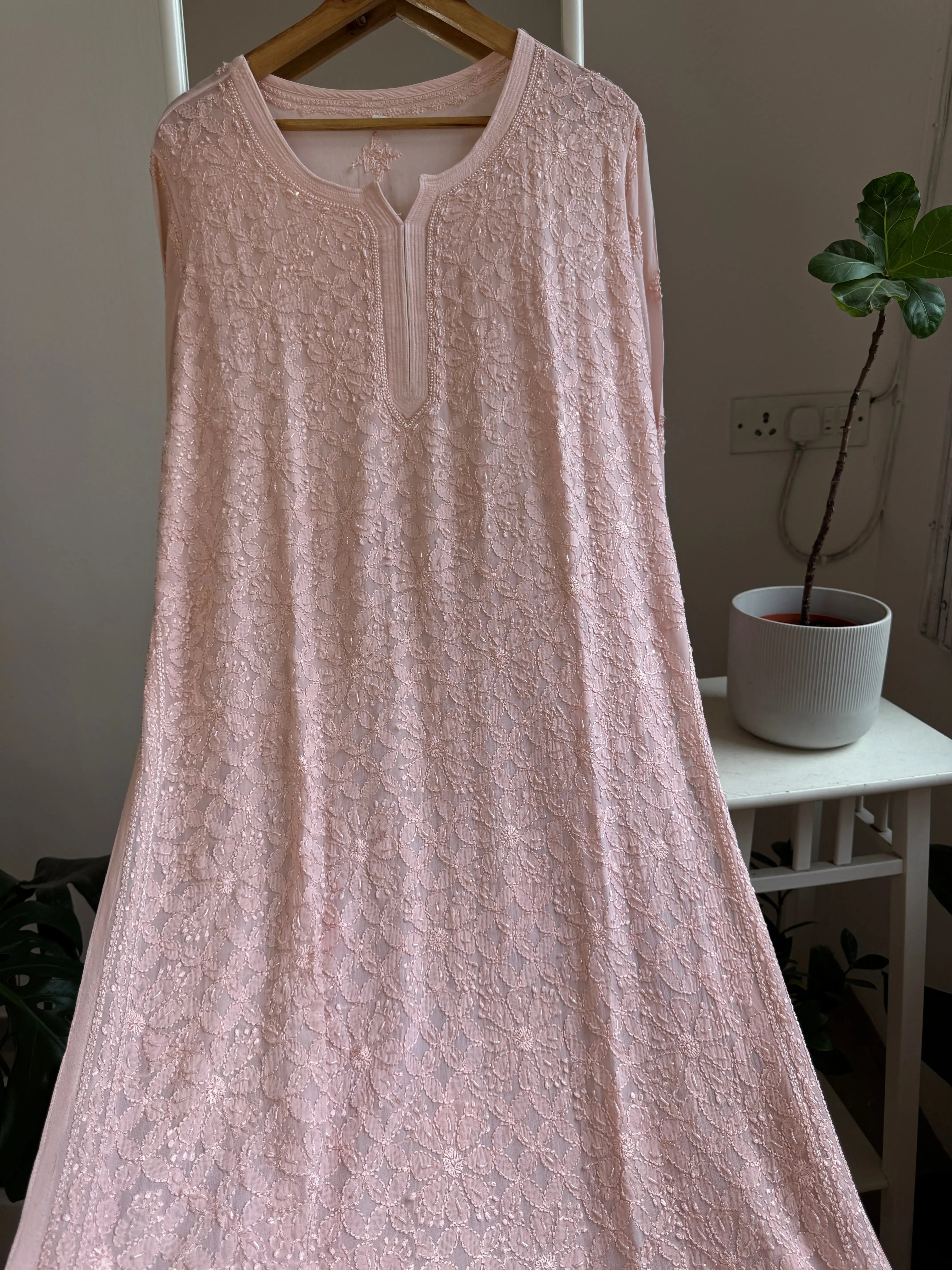Viscose Chikankari Kurti with Pearl Add on Work - Peach ARIAA CHIKANKARI