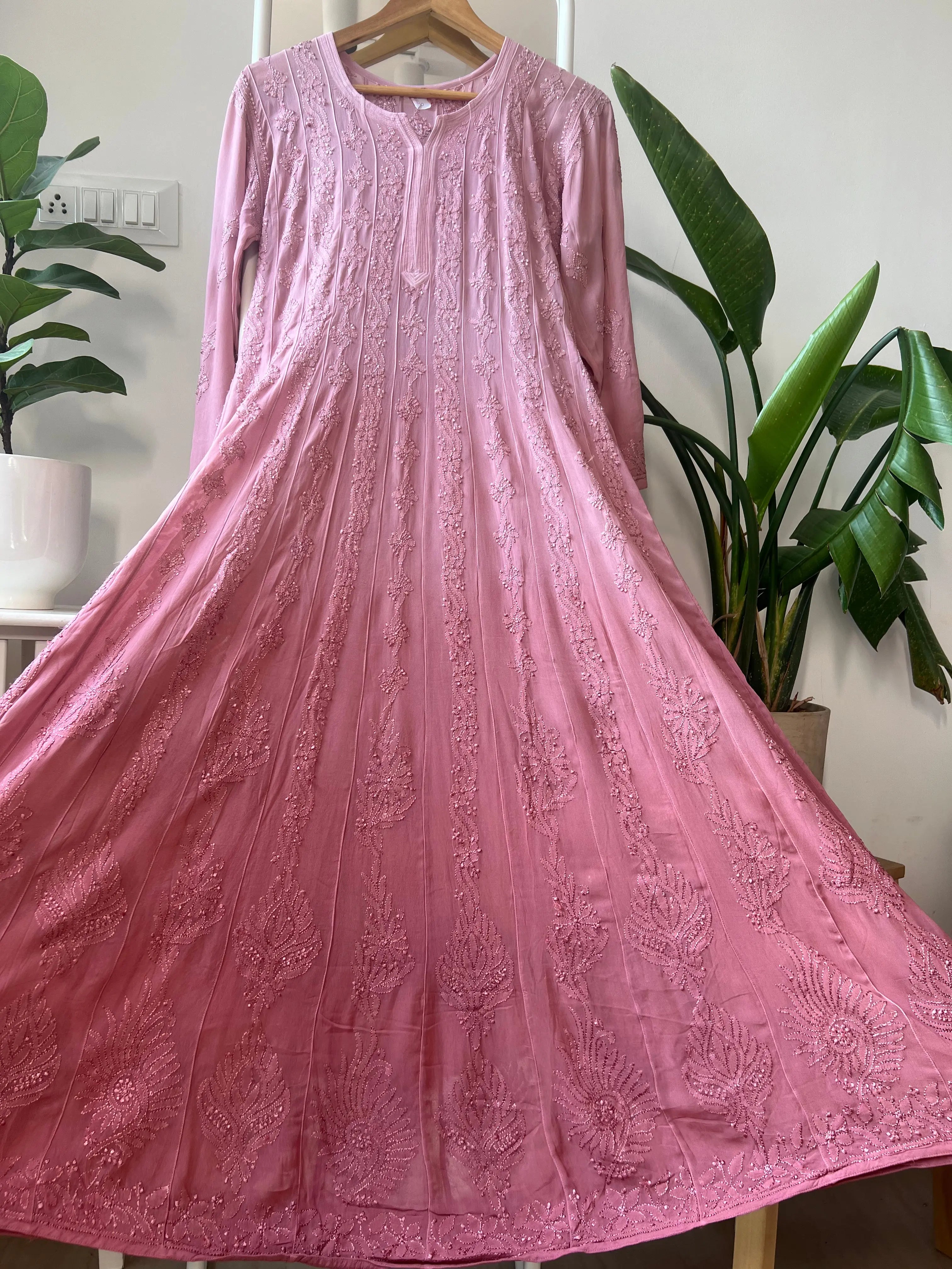 Viscose Chikankari Anarkali - Rosewood Ombre ARIAA CHIKANKARI