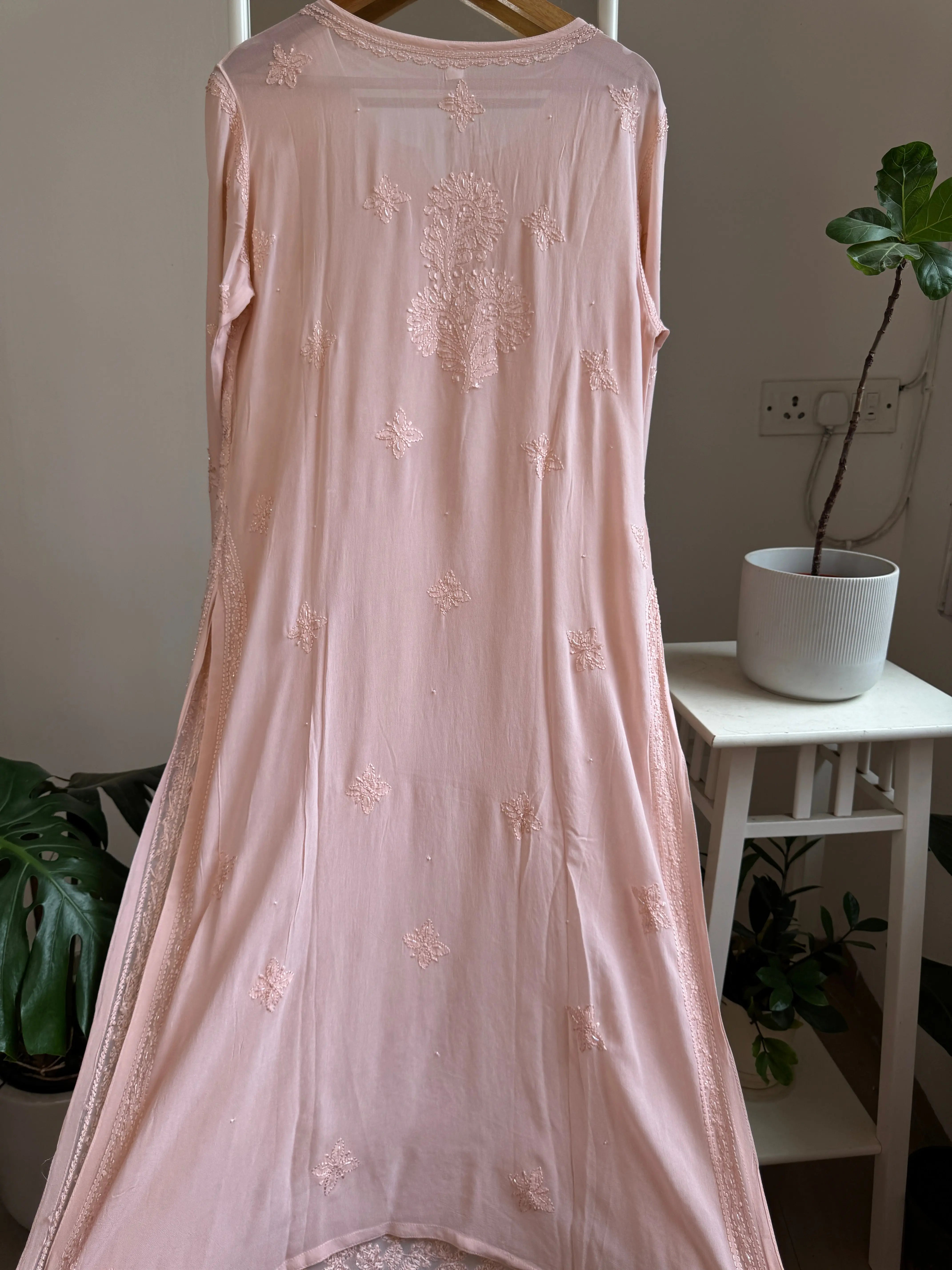 Viscose Chikankari Kurti with Pearl Add on Work - Peach ARIAA CHIKANKARI