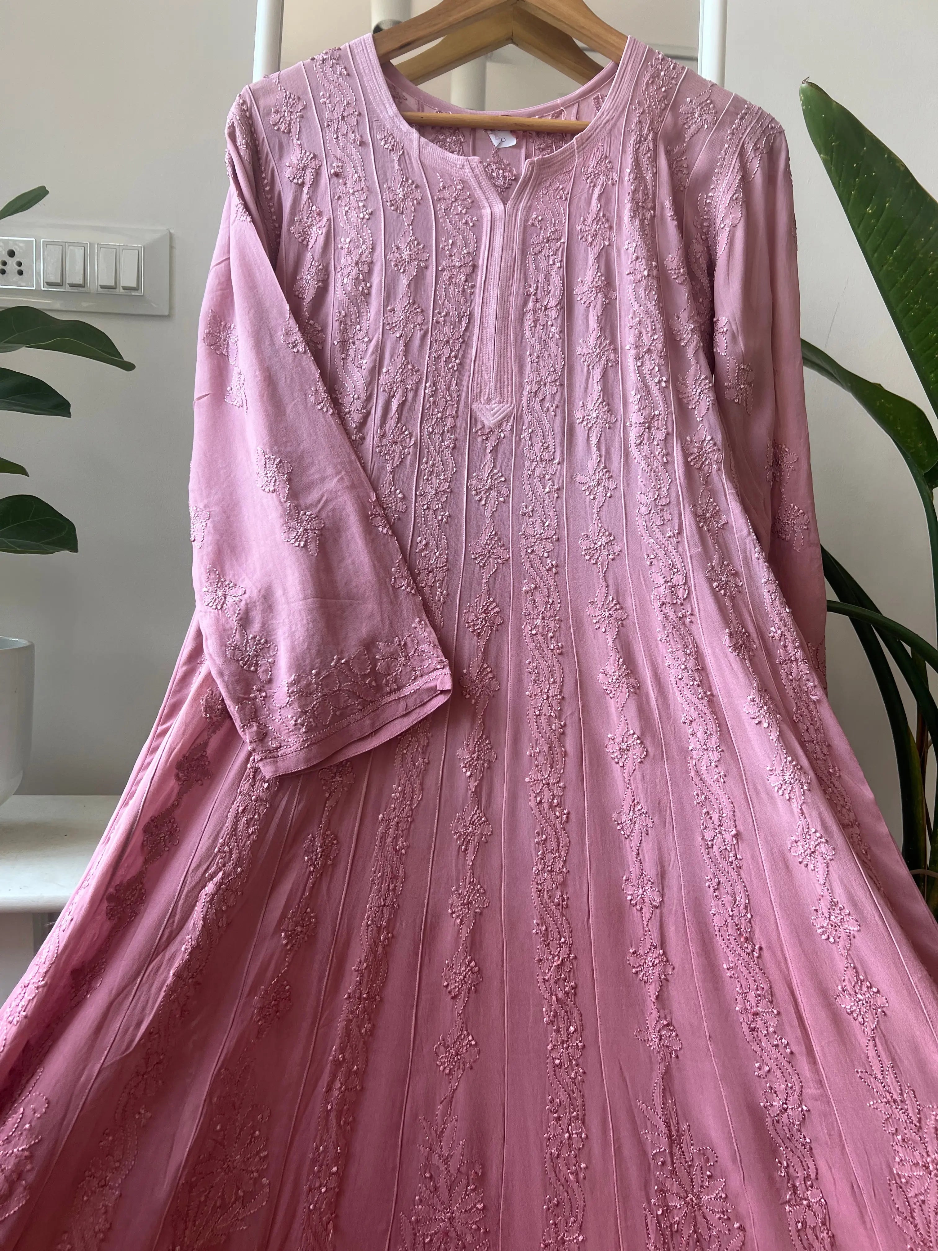 Viscose Chikankari Anarkali - Rosewood Ombre ARIAA CHIKANKARI