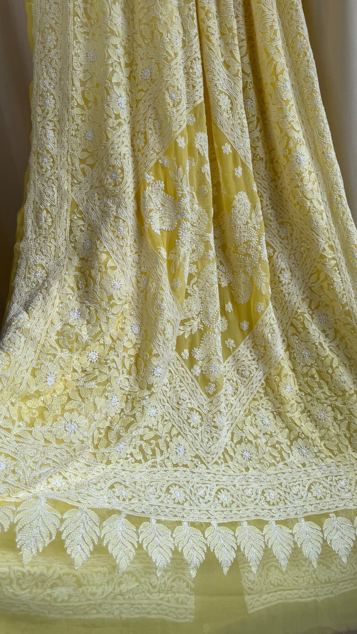 Georgette Chikankari saree in Yellow