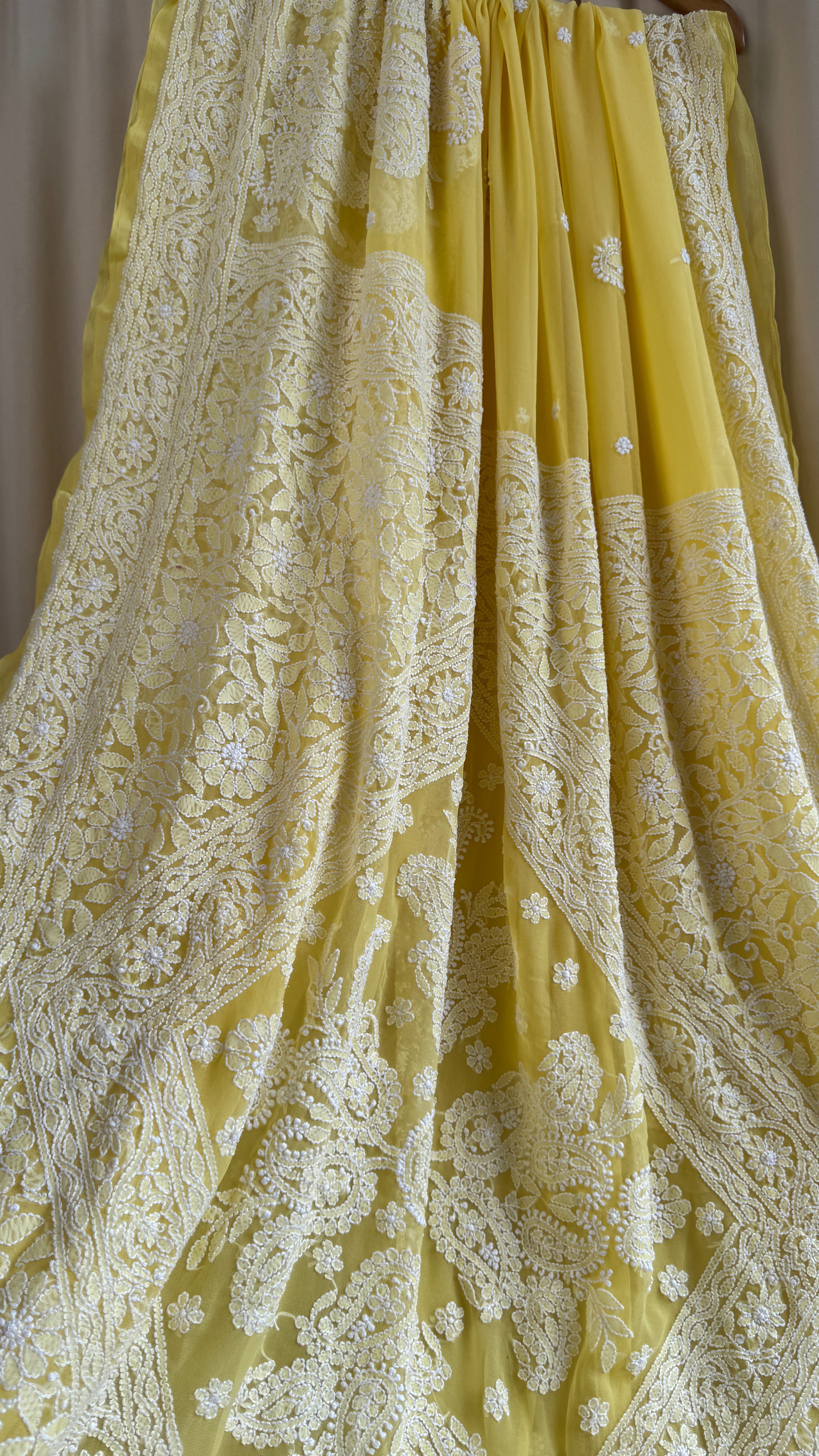 Georgette Chikankari saree in Yellow